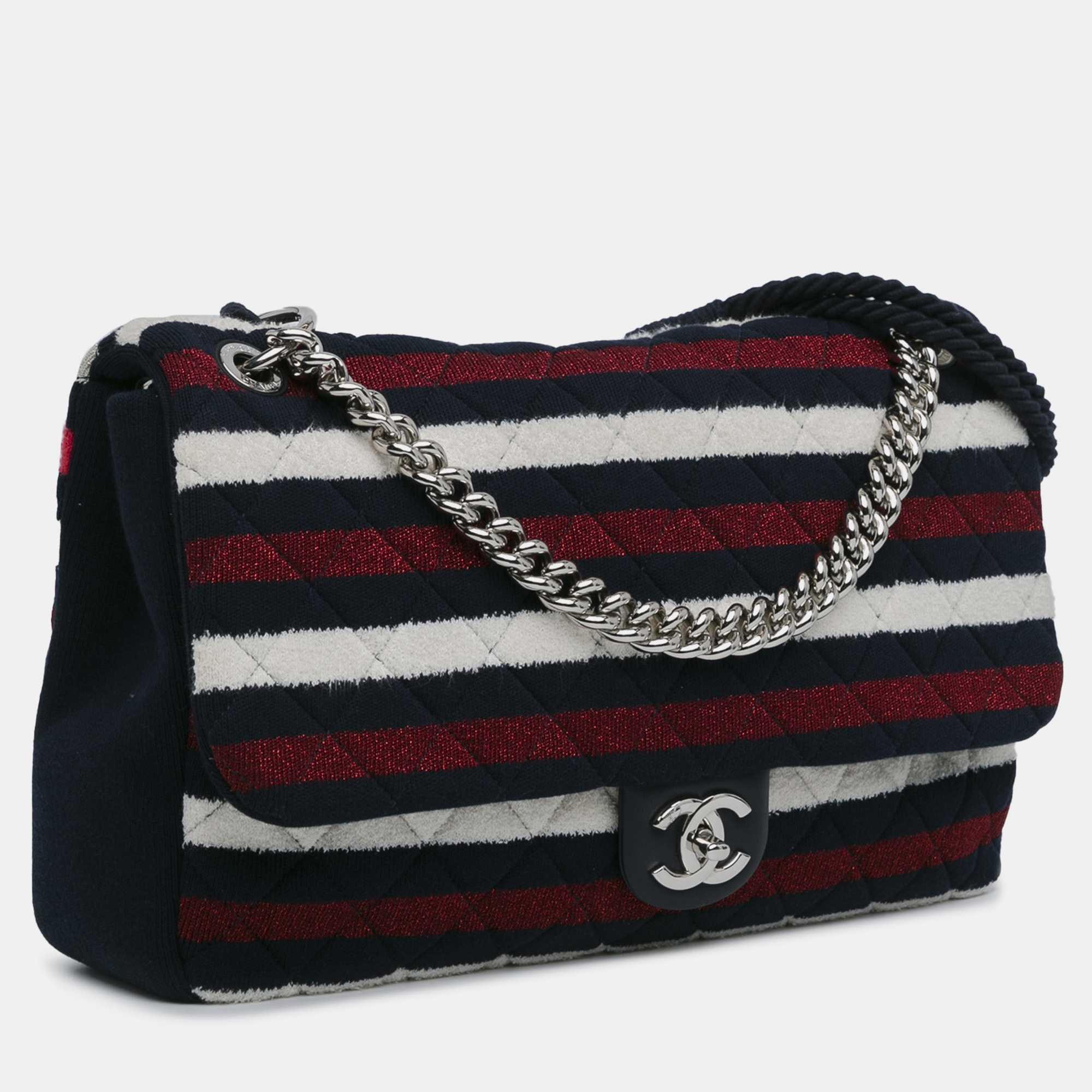 Chanel Multicolor Stripe Jersey Rope Maxi Flap Bag