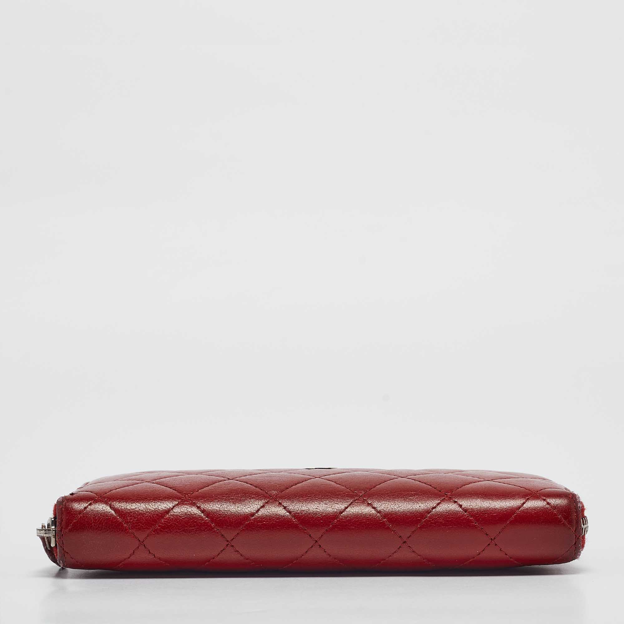 Chanel Red Quilted Leather CC Zip Continental Wallet