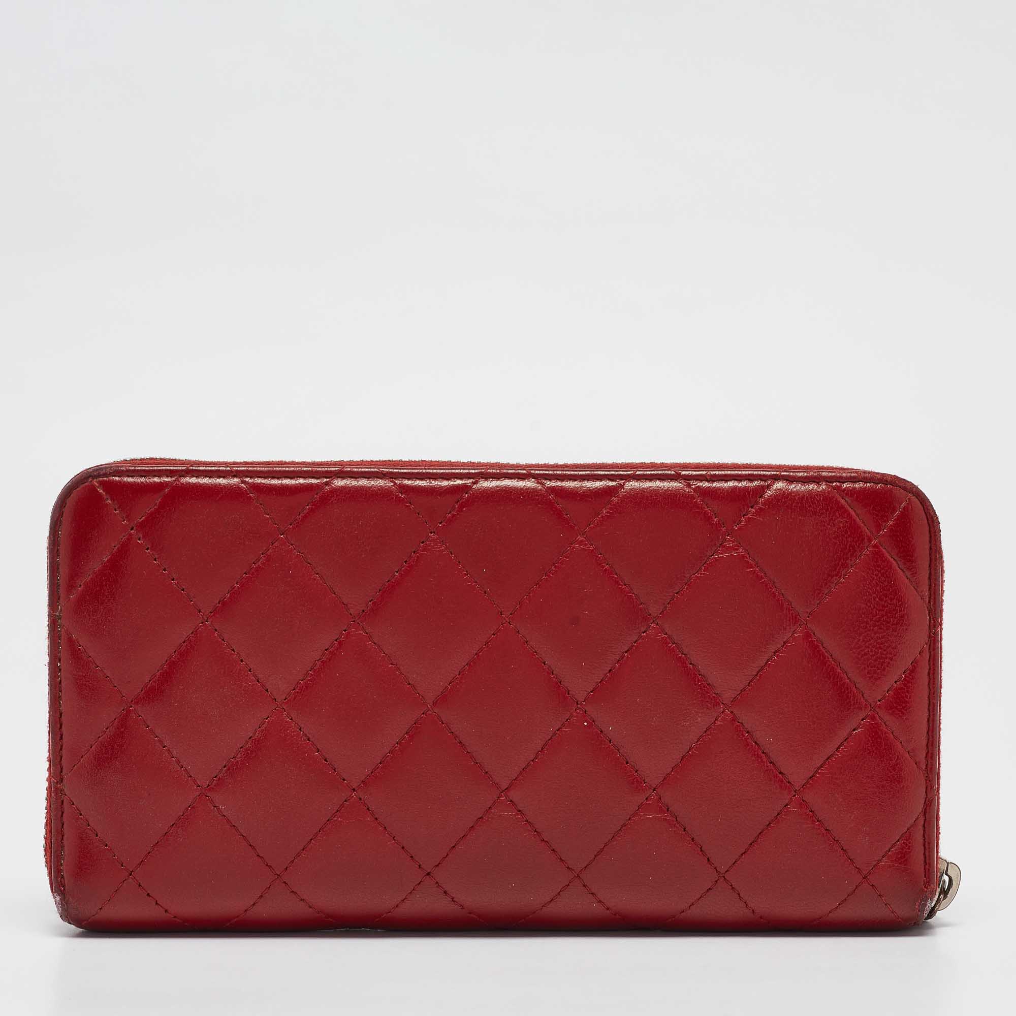 Chanel Red Quilted Leather CC Zip Continental Wallet