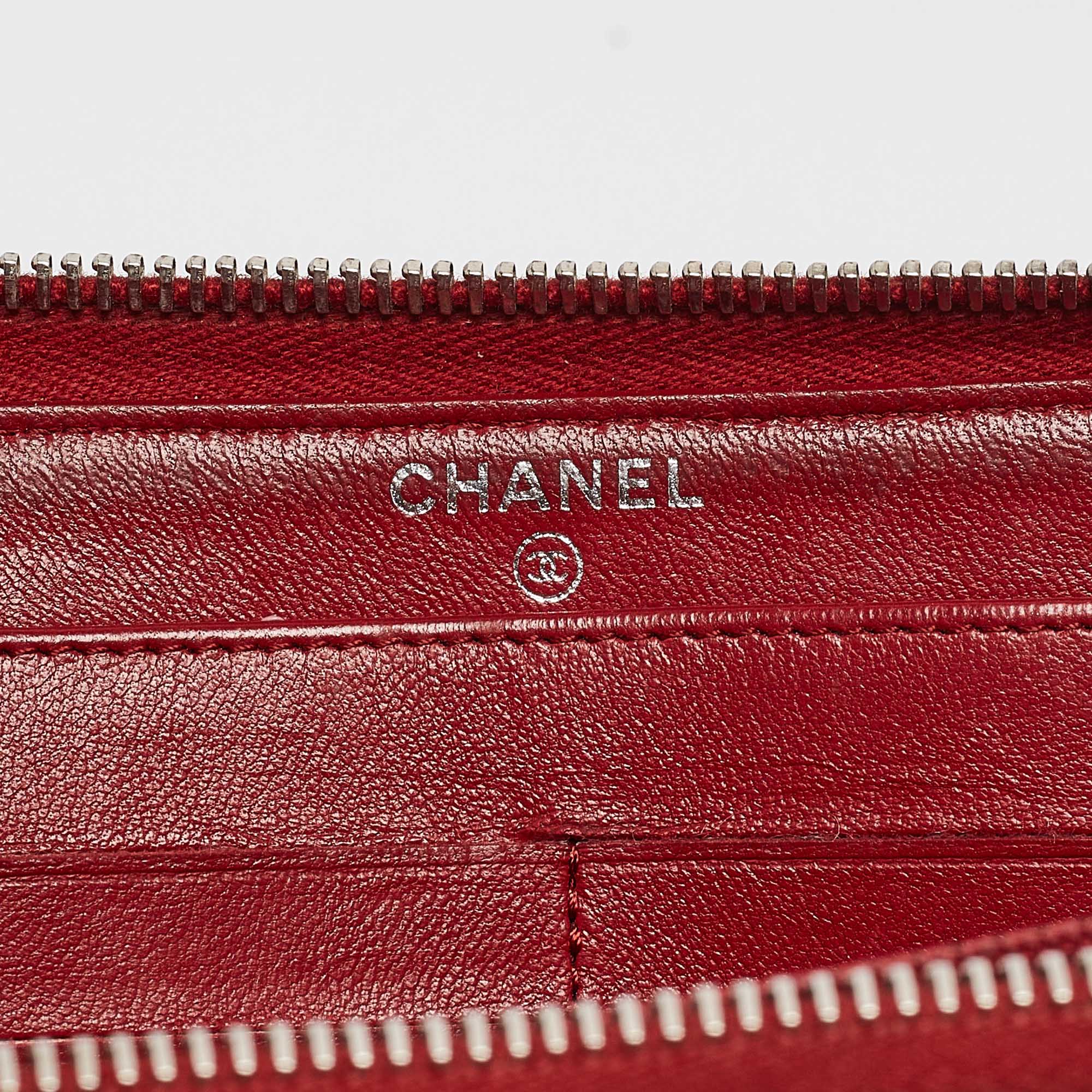 Chanel Red Quilted Leather CC Zip Continental Wallet