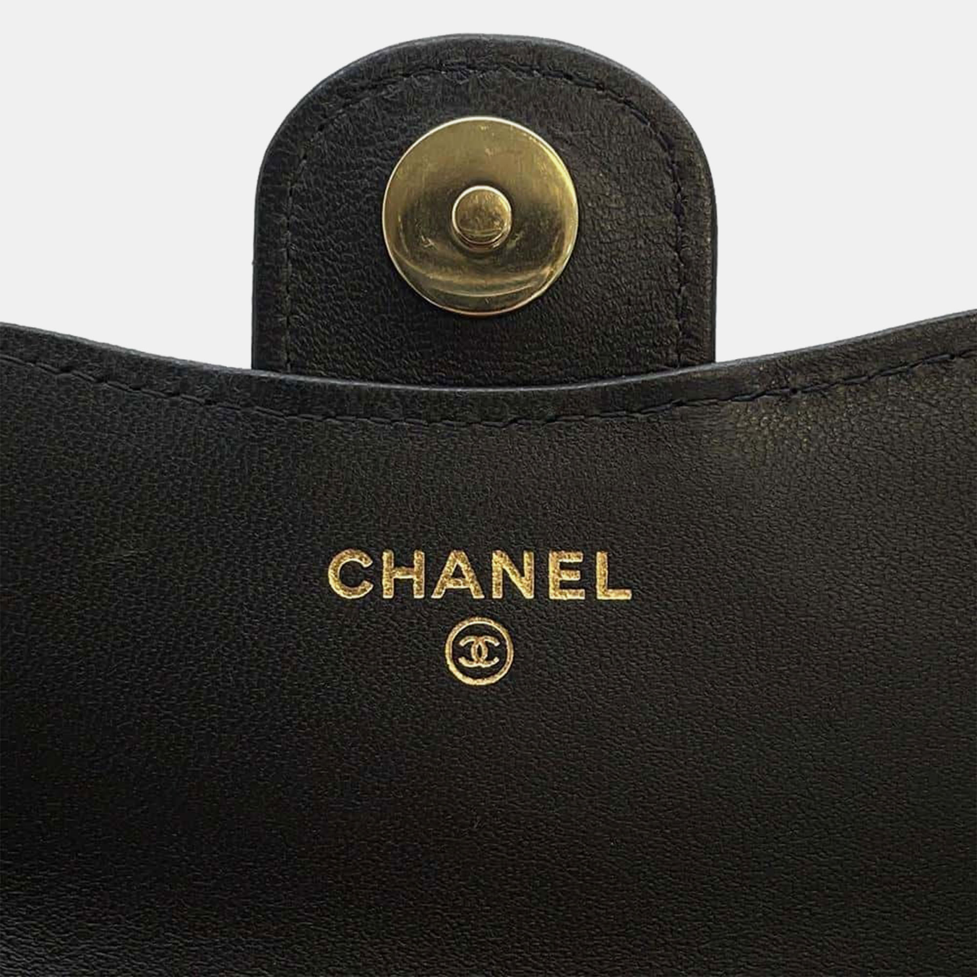 Chanel Black Lambskin And Patent Leather Matelasse Chain Phone Case Bag