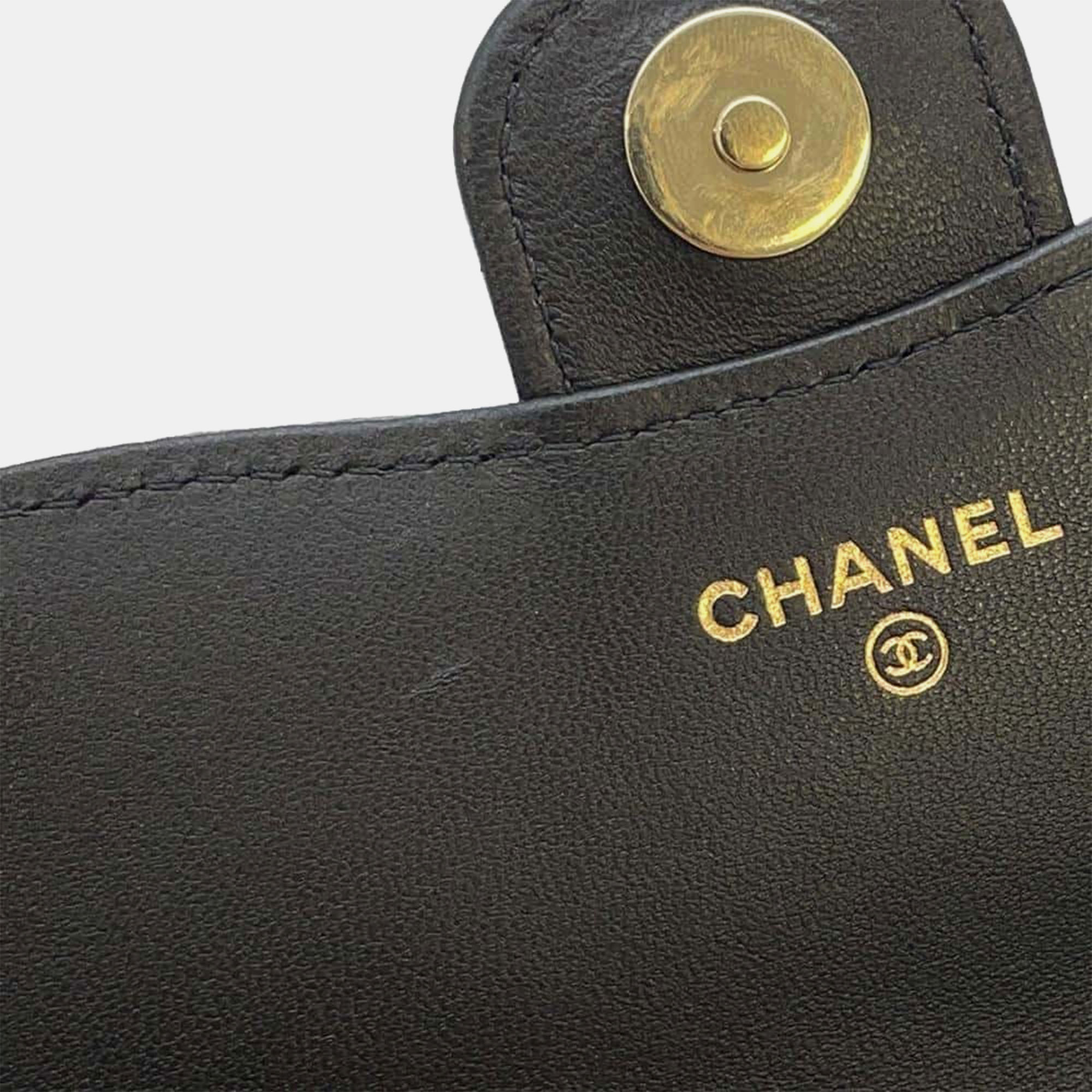 Chanel Black Lambskin And Patent Leather Matelasse Chain Phone Case Bag