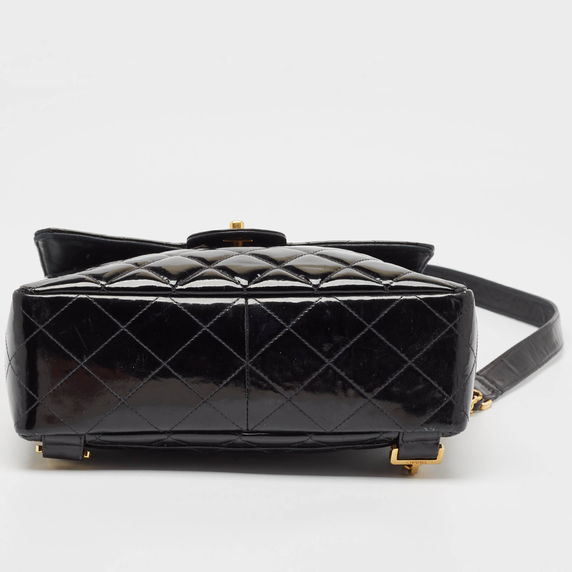 Chanel Black Quilted Patent Leather CC Flap Backpack