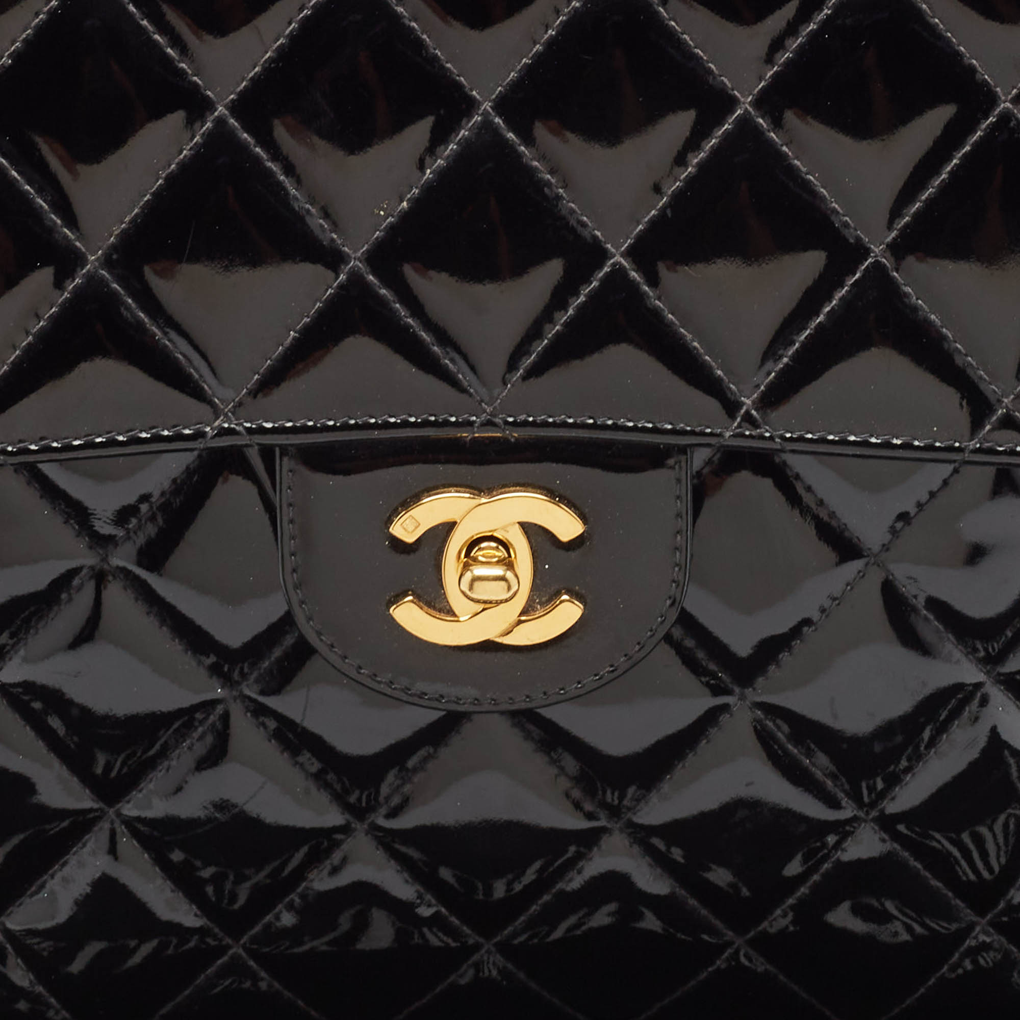 Chanel Black Quilted Patent Leather CC Flap Backpack