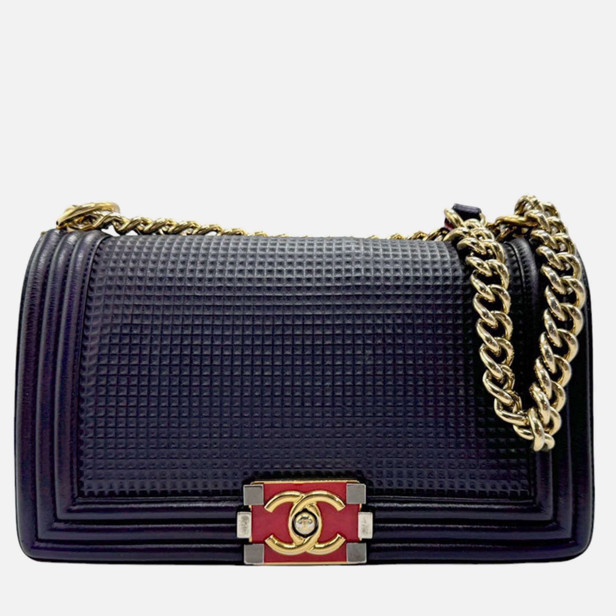 Chanel Navy Leather Boy Shoulder Bag