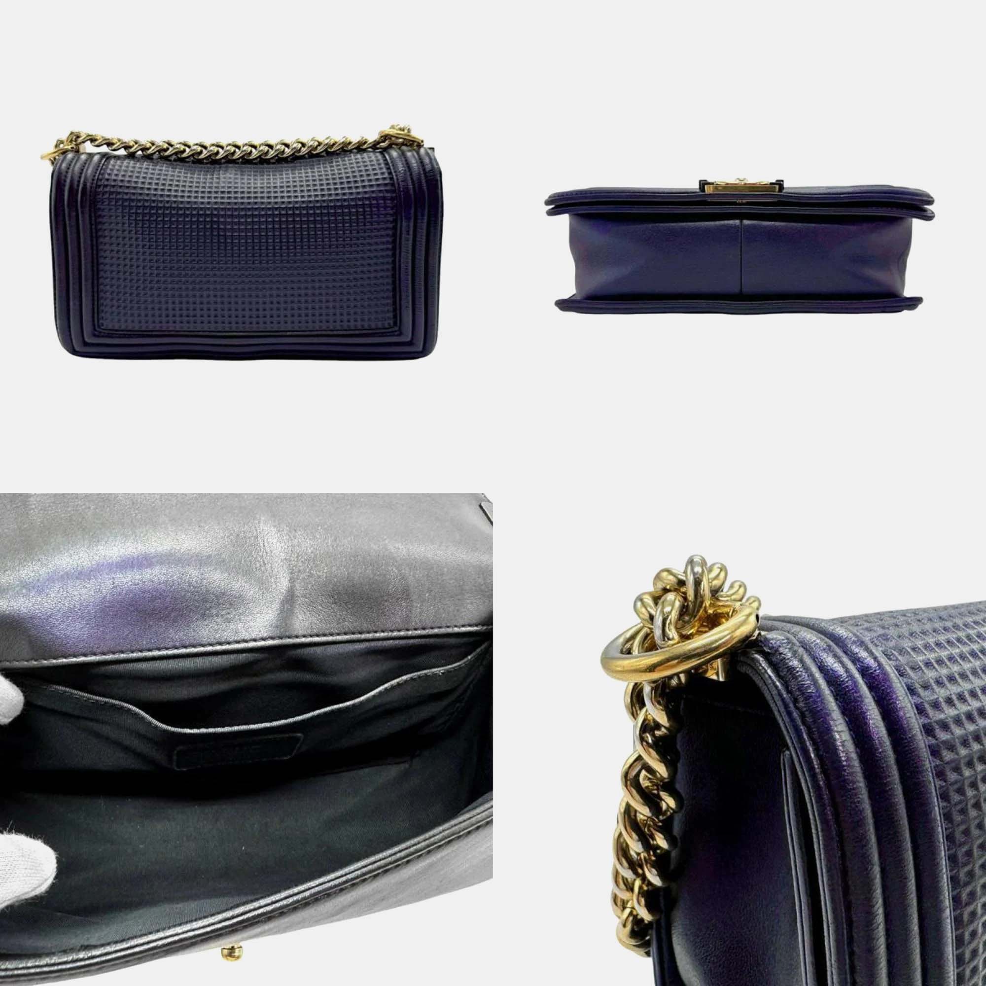 Chanel Navy Leather Boy Shoulder Bag