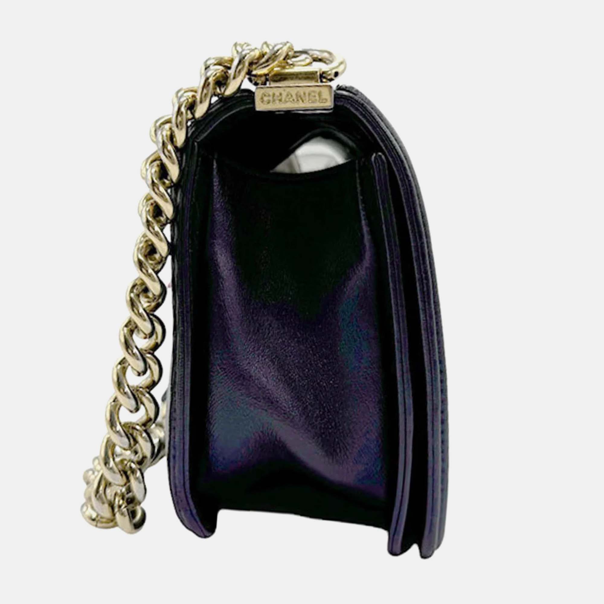 Chanel Navy Leather Boy Shoulder Bag