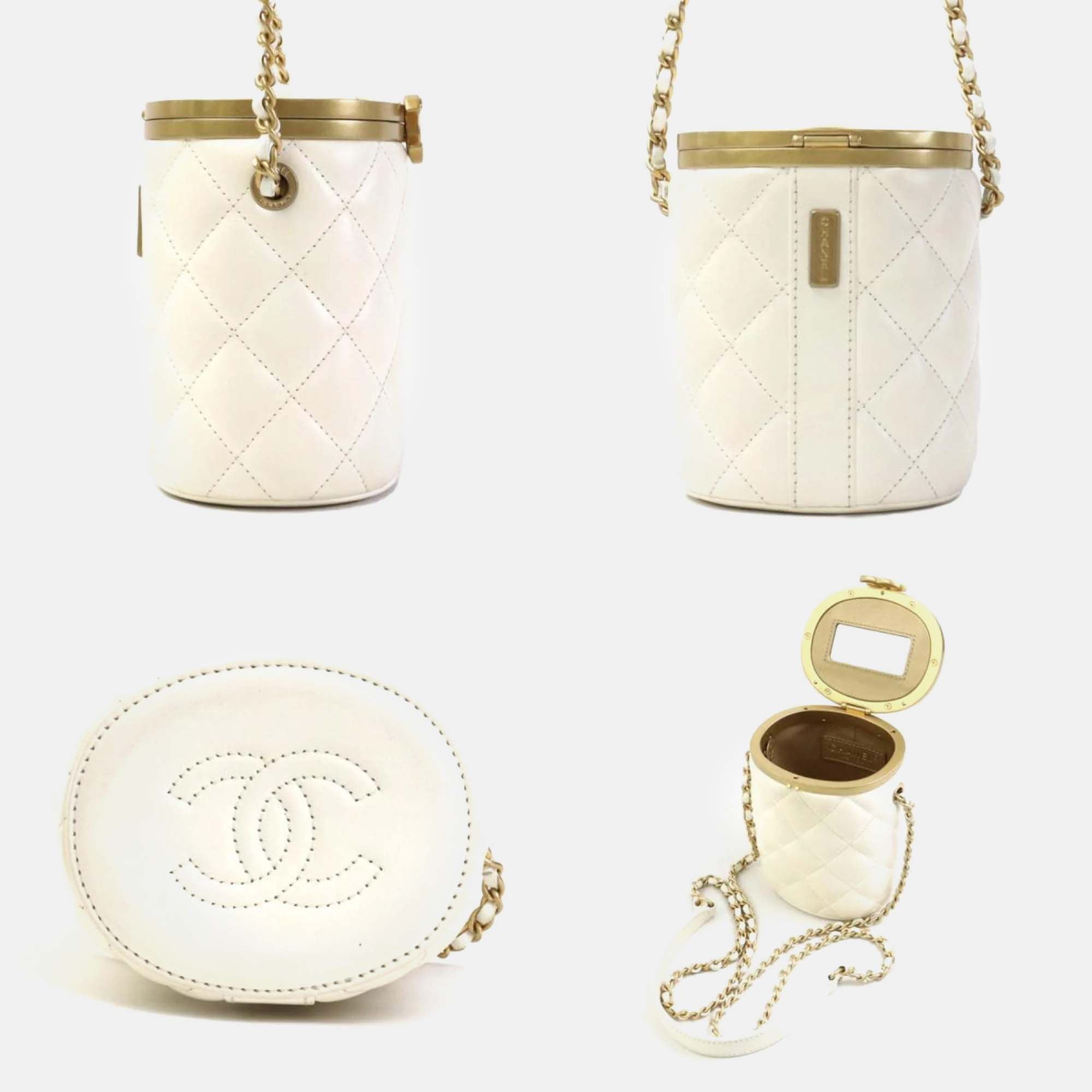 Chanel Off-White Gold Leather Matelasse Shoulder Bag