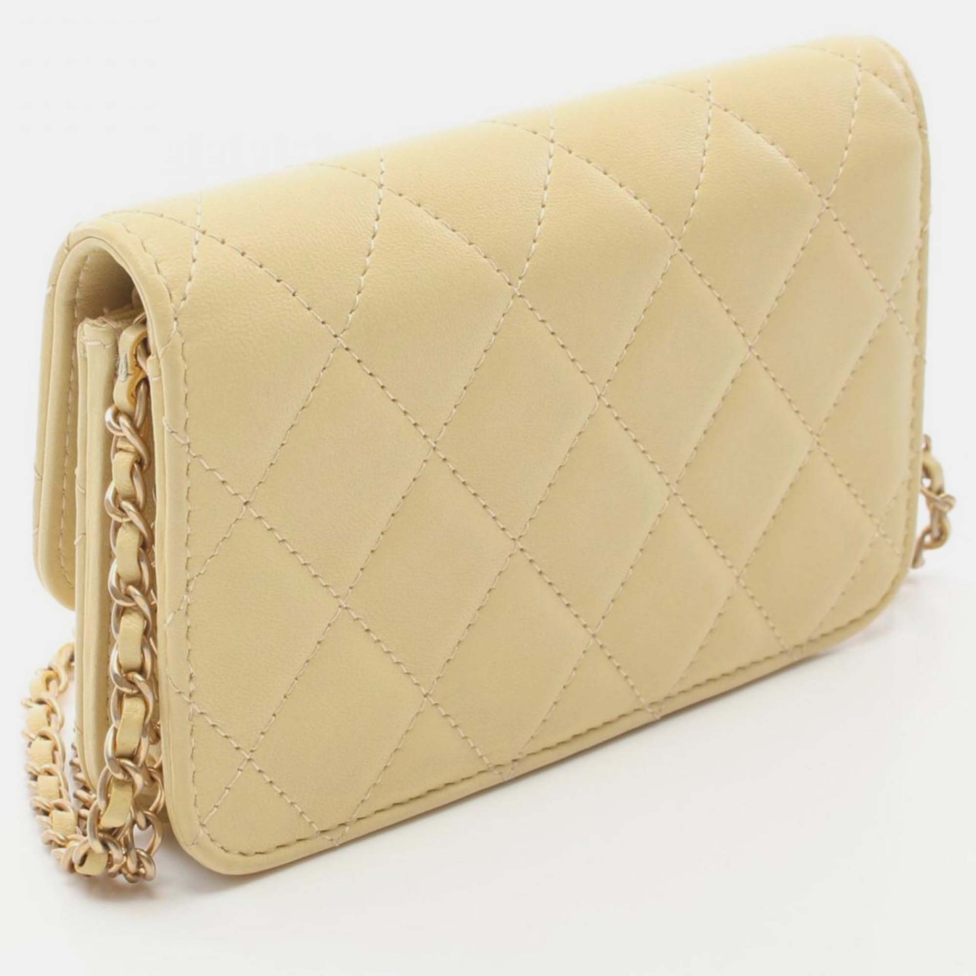 Chanel Yellow Lambskin Matelasse Shoulder Bag