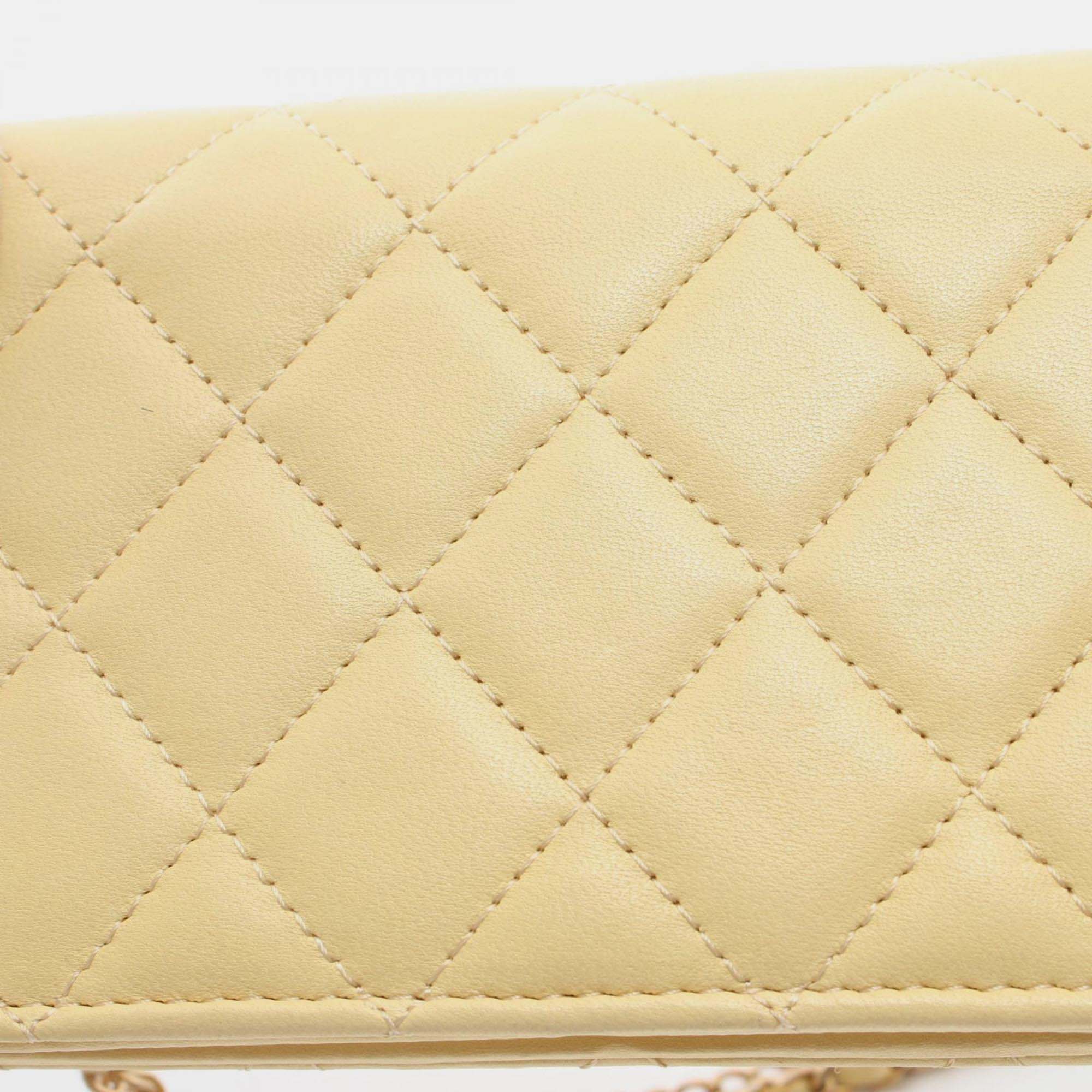 Chanel Yellow Lambskin Matelasse Shoulder Bag