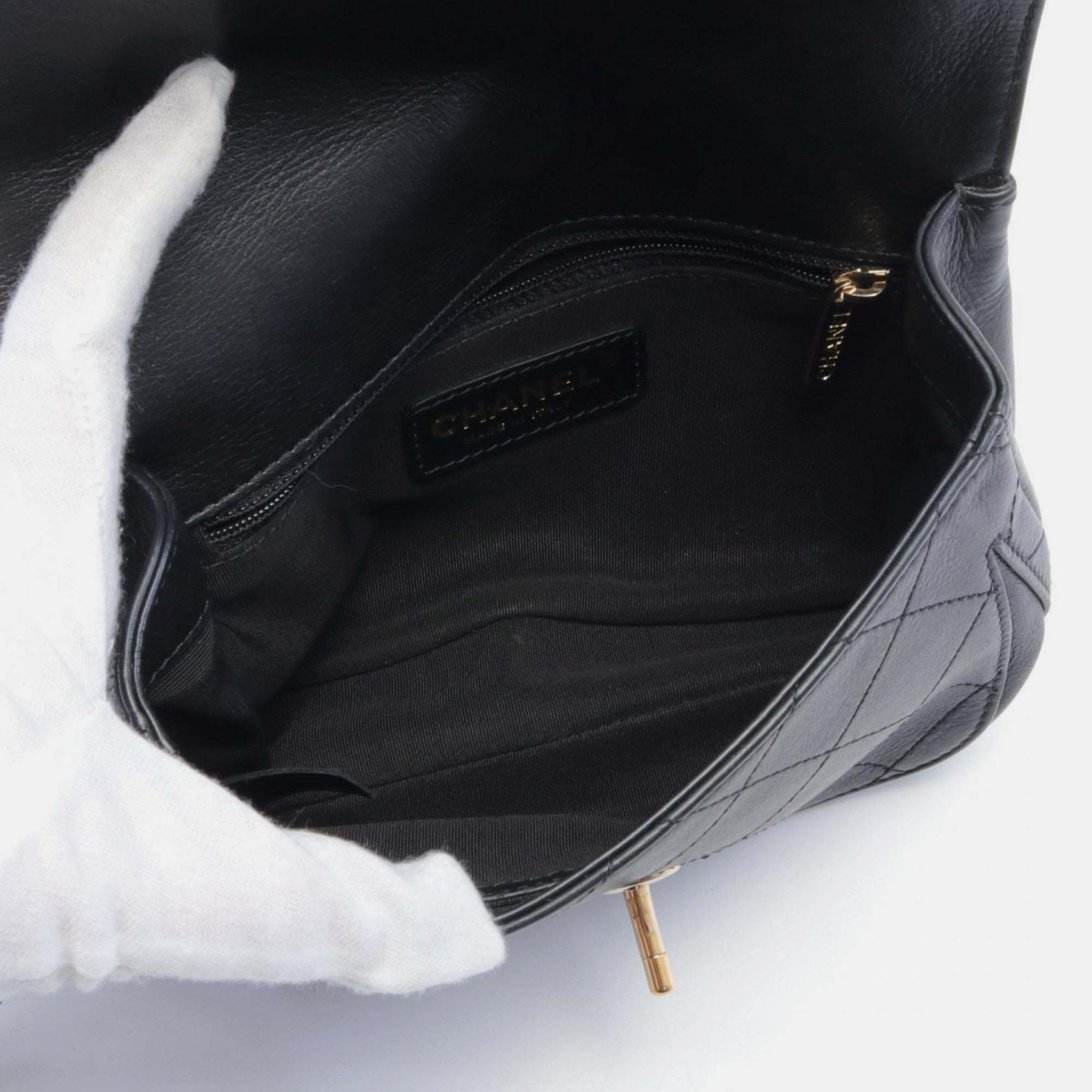 Chanel Black Leather Matelasse Waist Bag