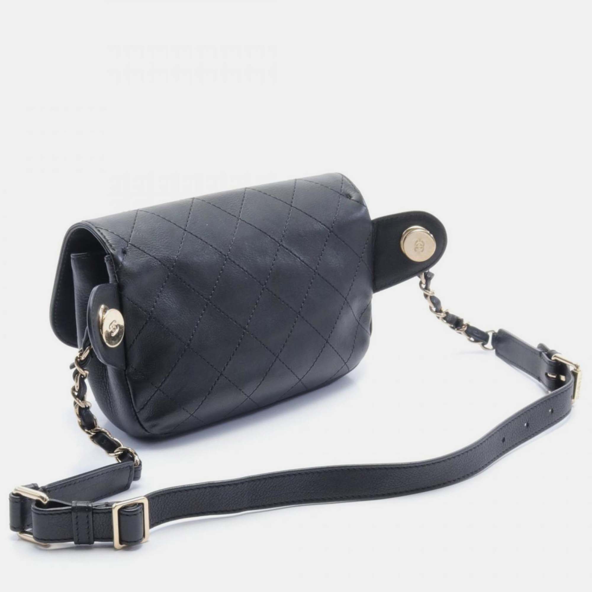 Chanel Black Leather Matelasse Waist Bag