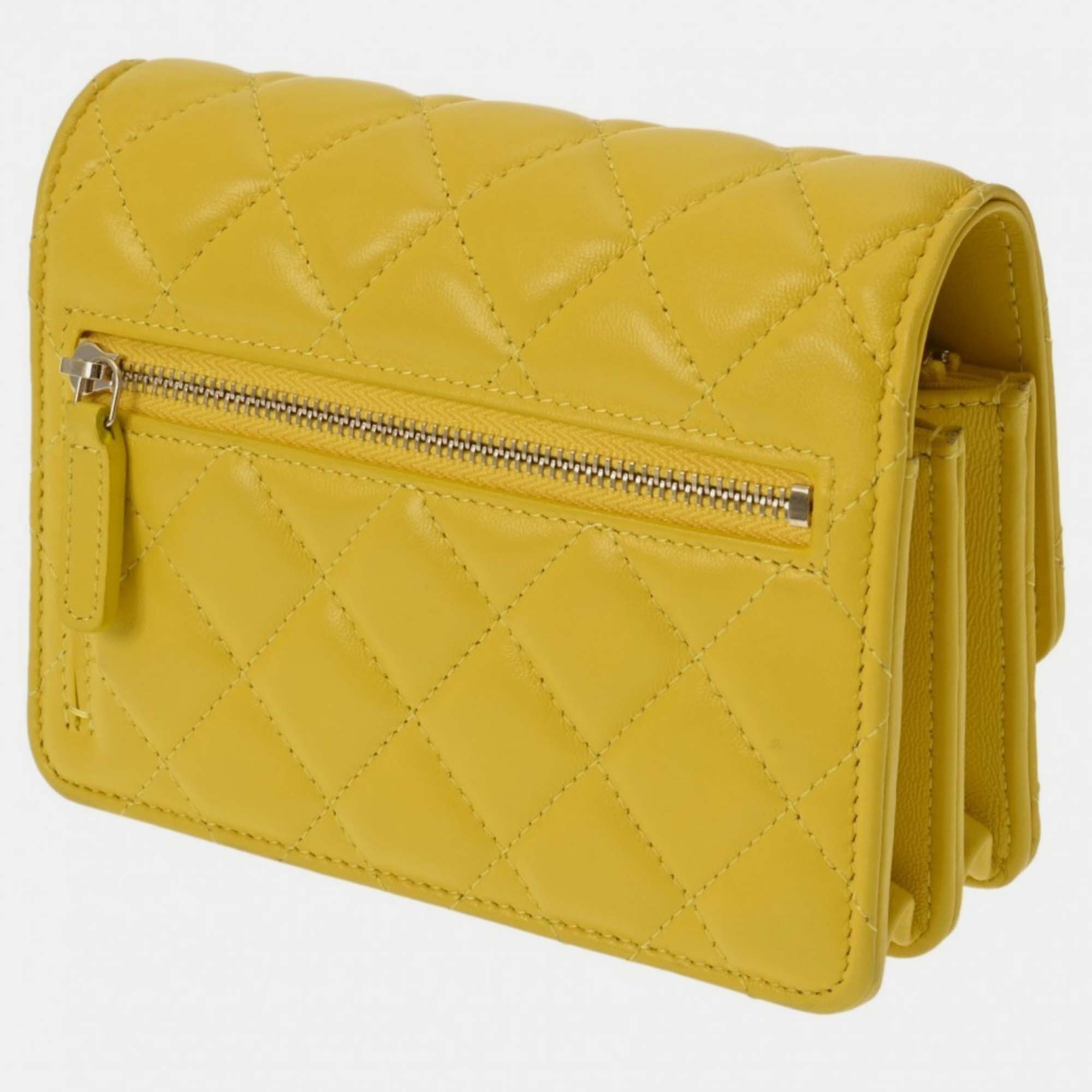 Chanel Yellow Lambskin Matelasse Classic Chain Wallet Shoulder Bag