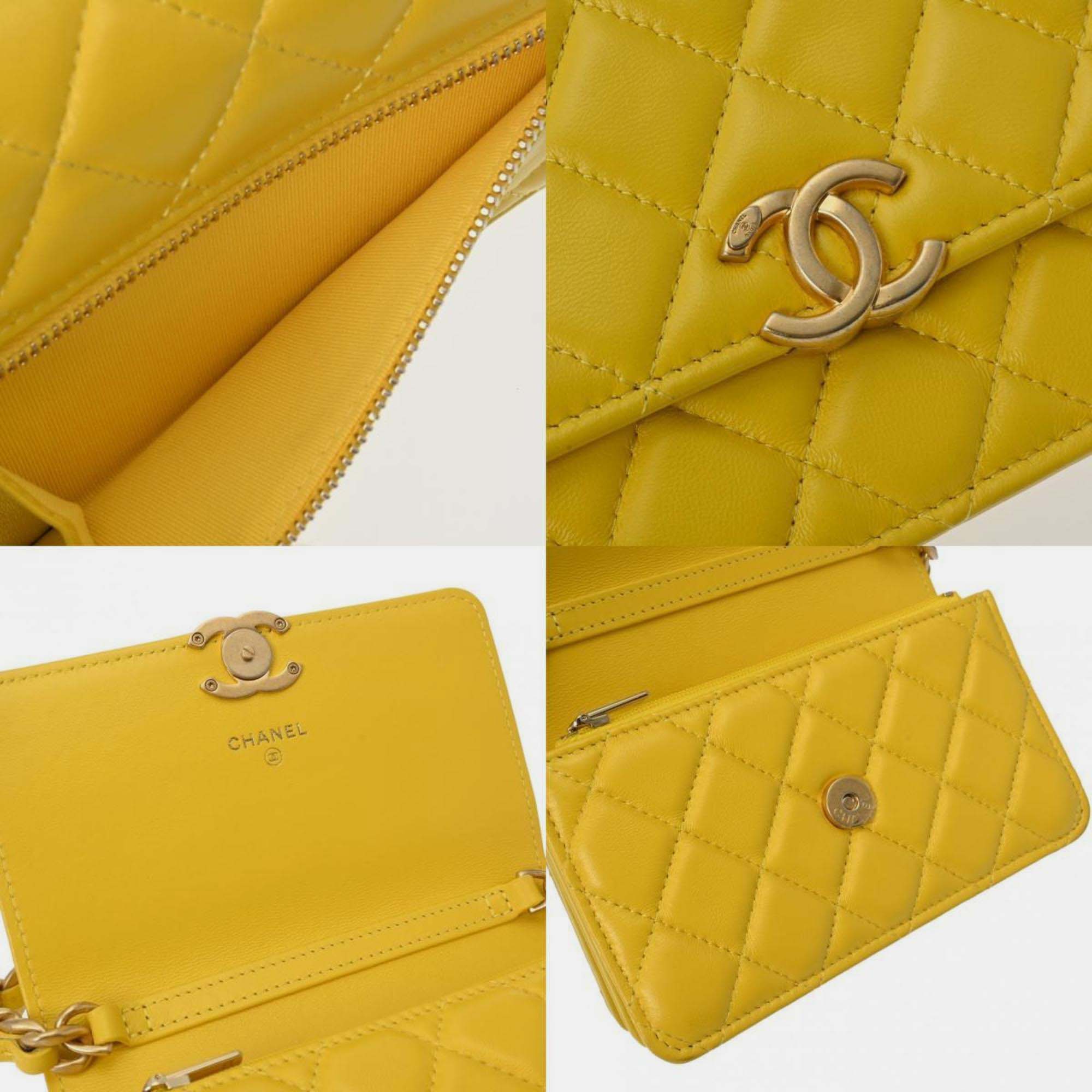 Chanel Yellow Lambskin Matelasse Classic Chain Wallet Shoulder Bag