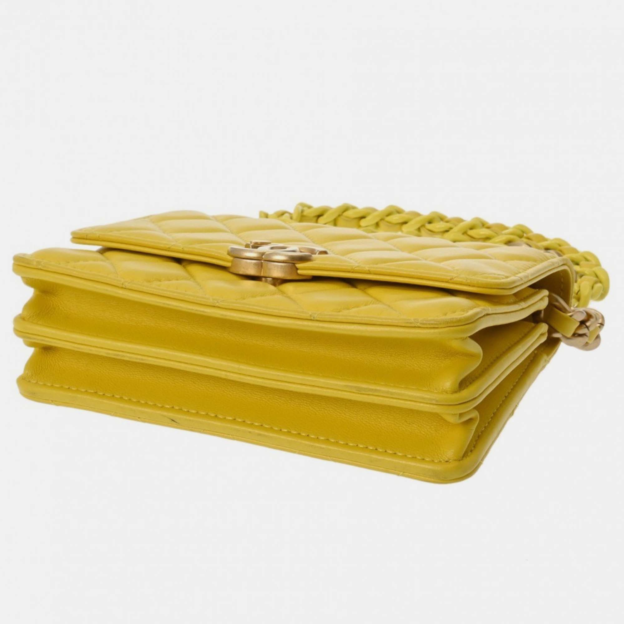 Chanel Yellow Lambskin Matelasse Classic Chain Wallet Shoulder Bag