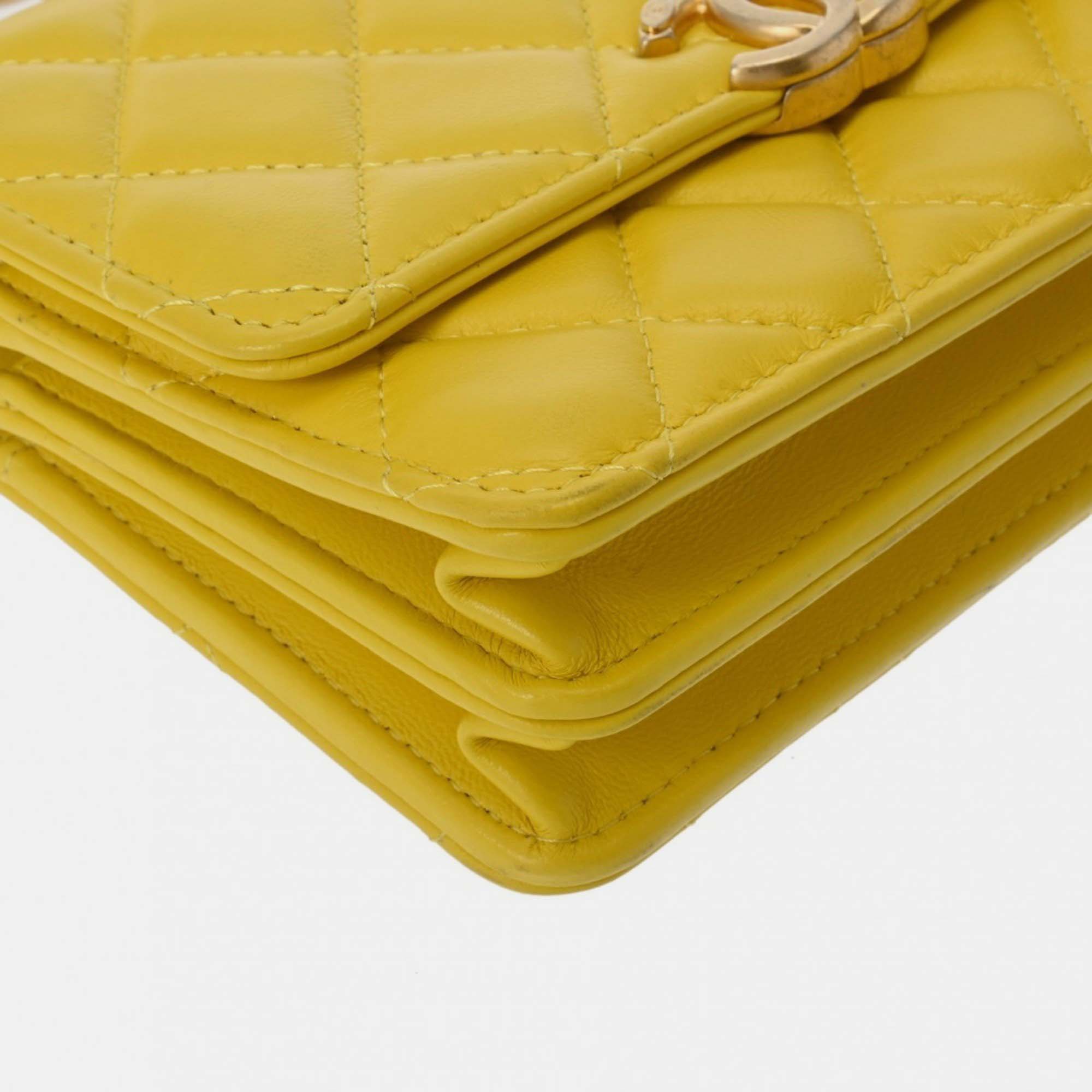 Chanel Yellow Lambskin Matelasse Classic Chain Wallet Shoulder Bag