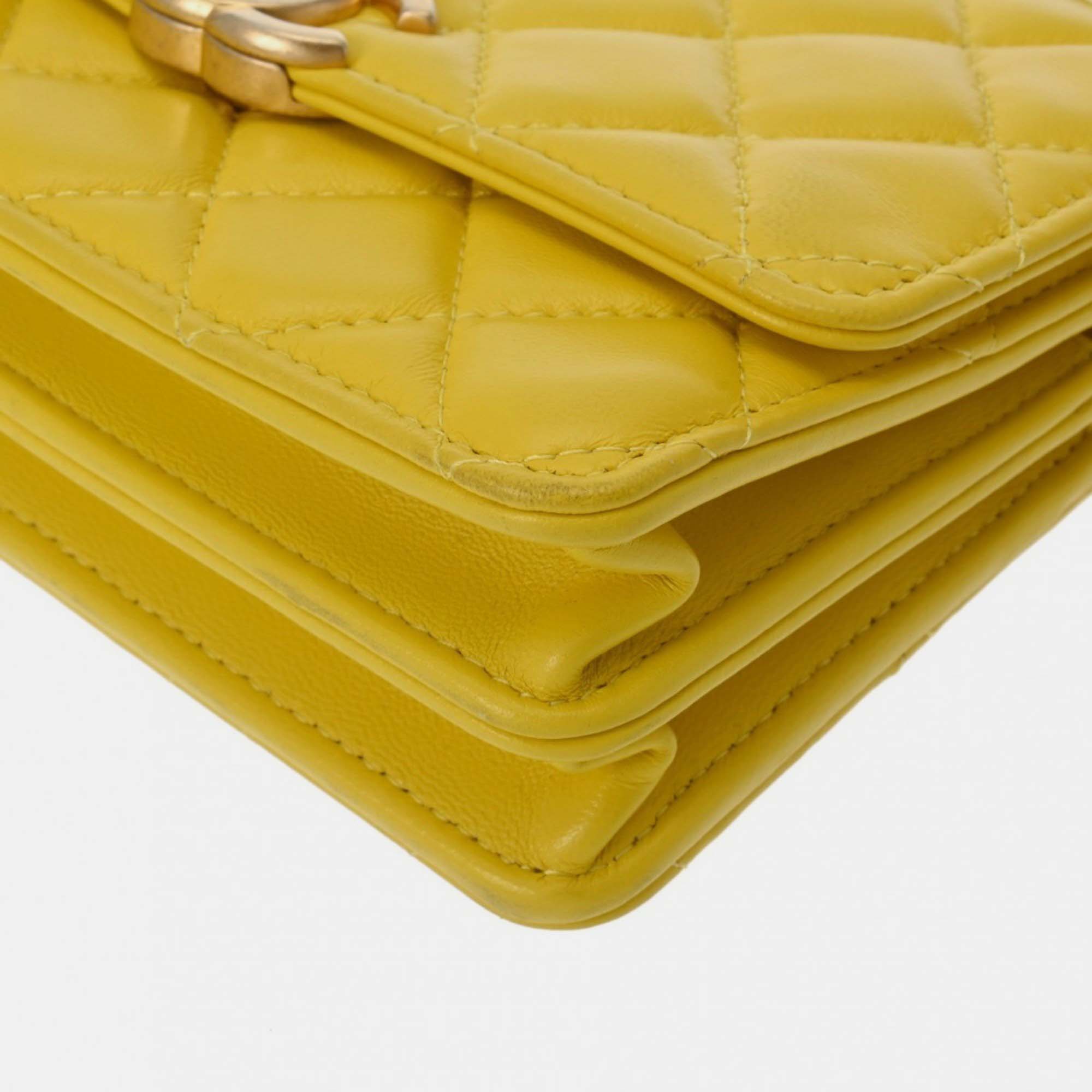 Chanel Yellow Lambskin Matelasse Classic Chain Wallet Shoulder Bag