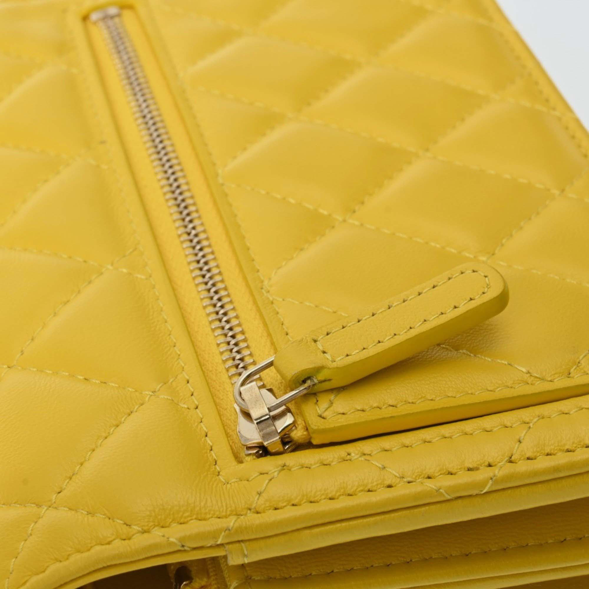 Chanel Yellow Lambskin Matelasse Classic Chain Wallet Shoulder Bag