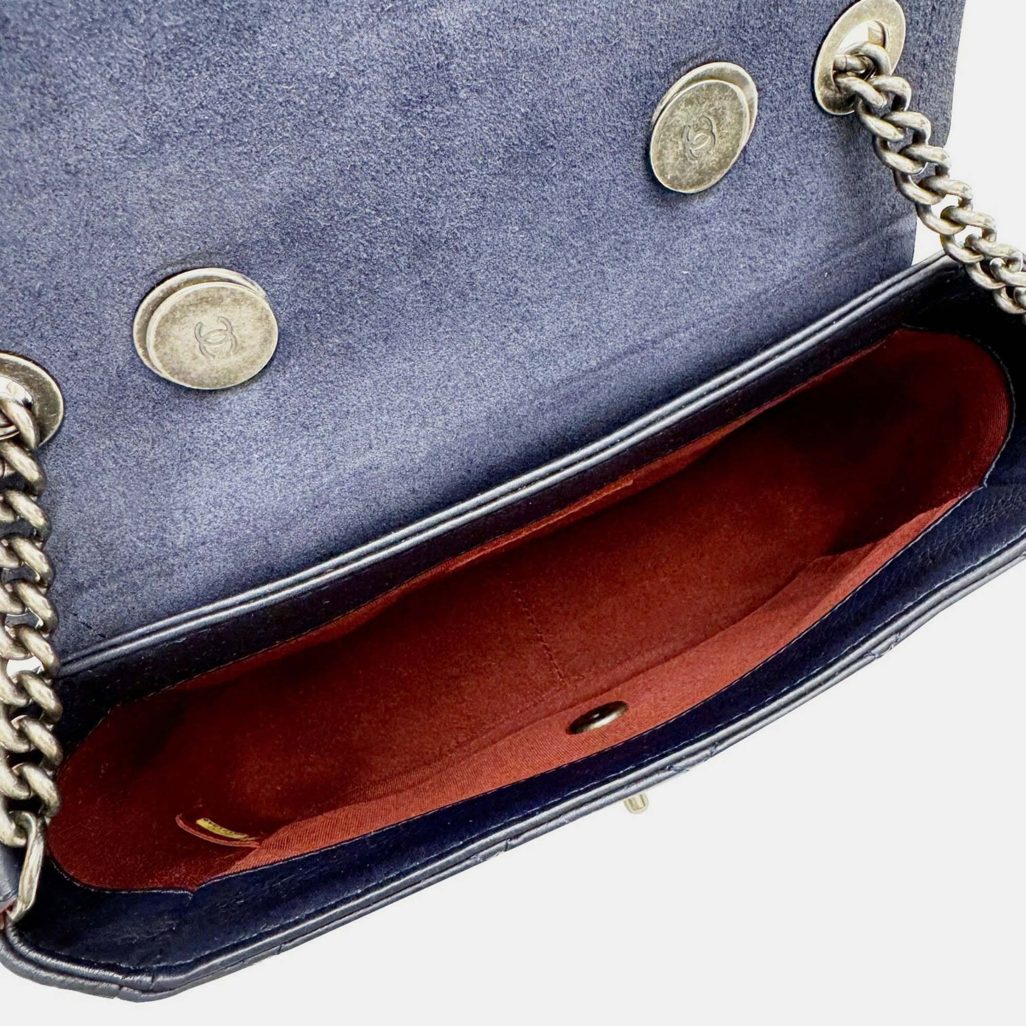 Chanel Matte Navy Leather Matelasse Chain Shoulder Bag 25