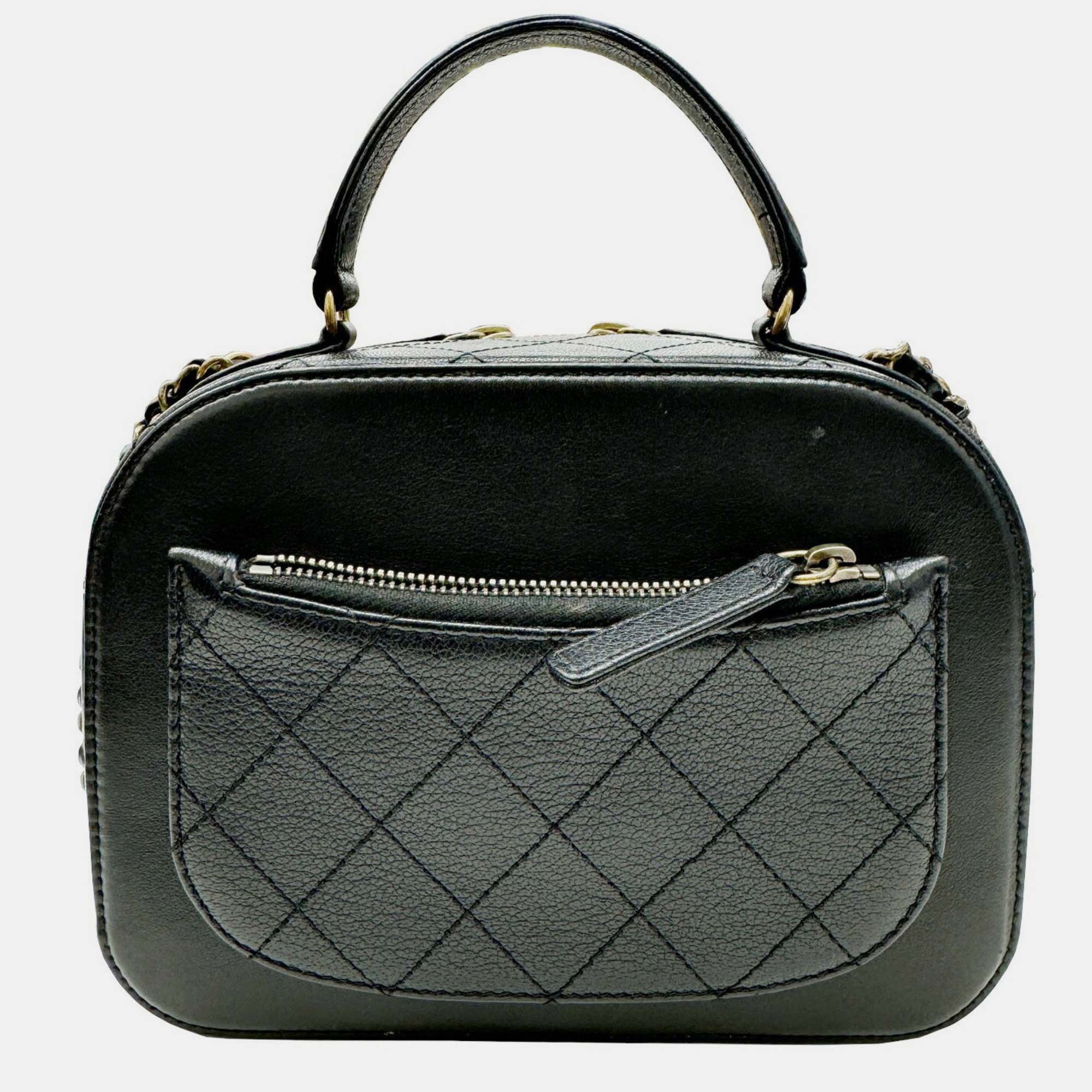 Chanel Black Leather Coco Mark Small Vanity Bag