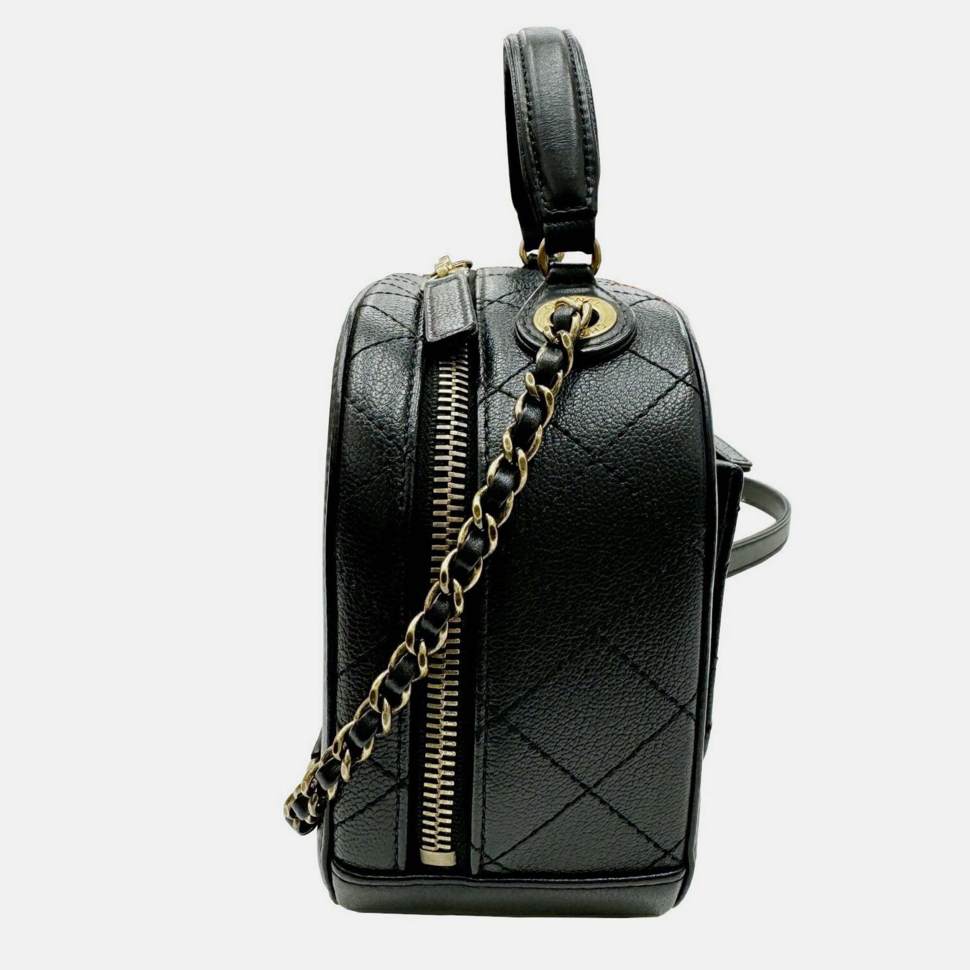 Chanel Black Leather Coco Mark Small Vanity Bag