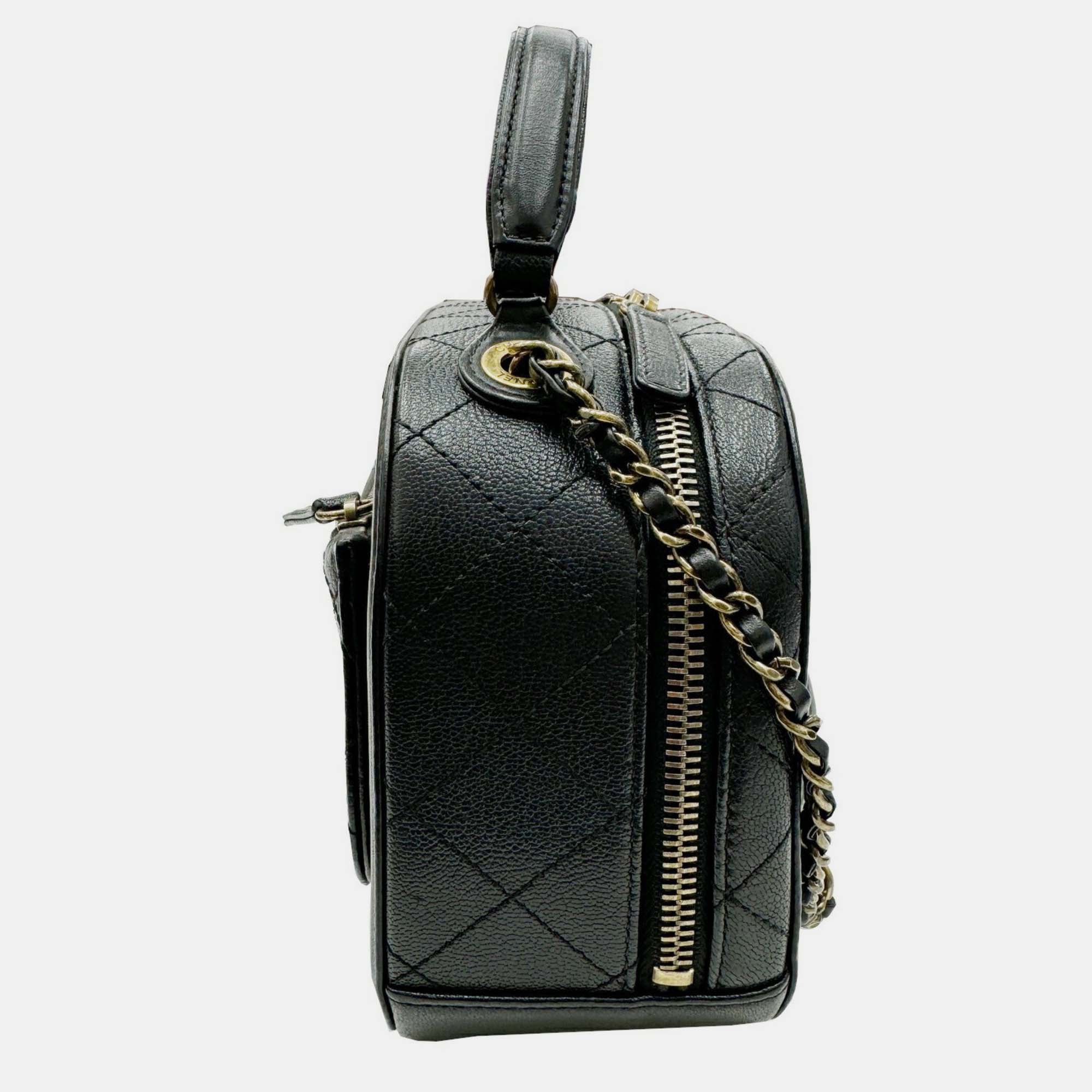 Chanel Black Leather Coco Mark Small Vanity Bag