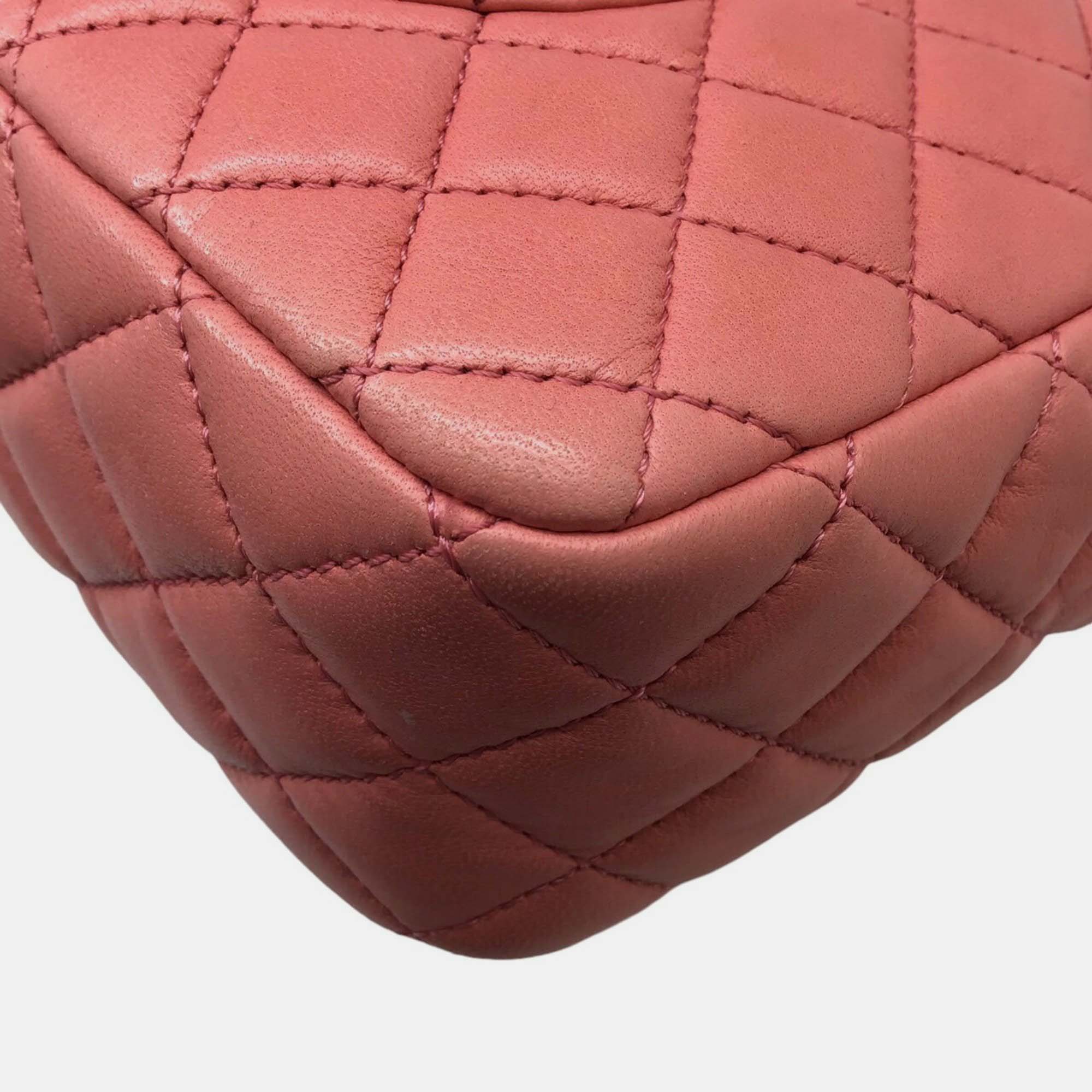 Chanel Pink Leather Matelasse Valentine Chain Shoulder Bag