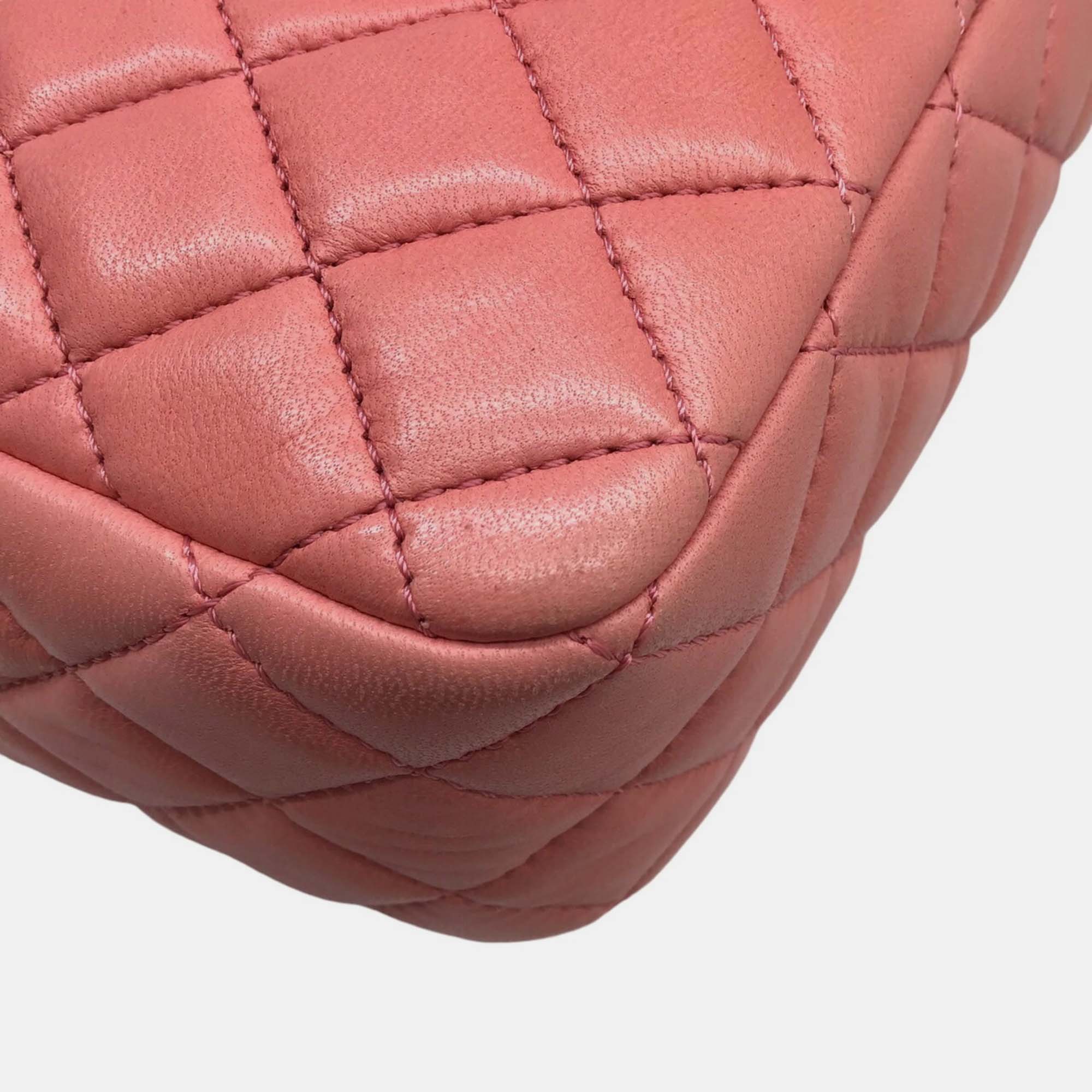 Chanel Pink Leather Matelasse Valentine Chain Shoulder Bag