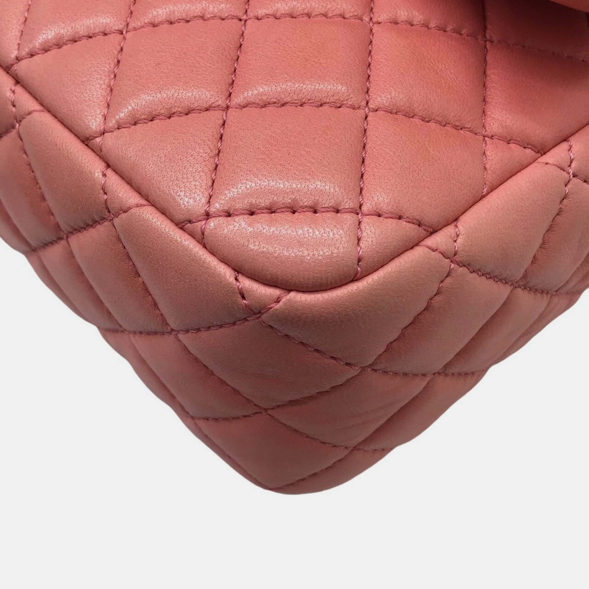 Chanel Pink Leather Matelasse Valentine Chain Shoulder Bag