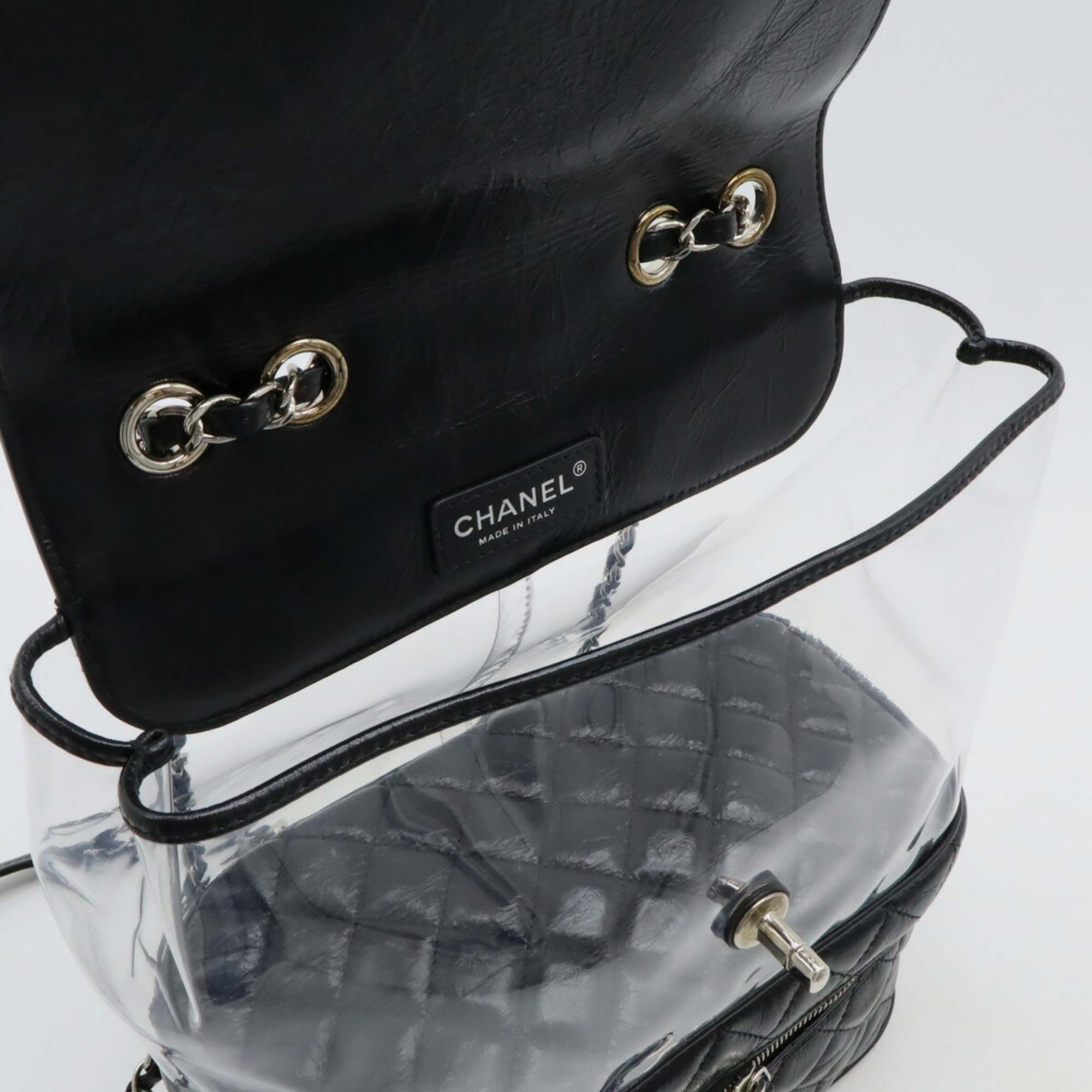 Chanel Vinyl Black Leather Matelasse Coco Mark Chain Shoulder Bag