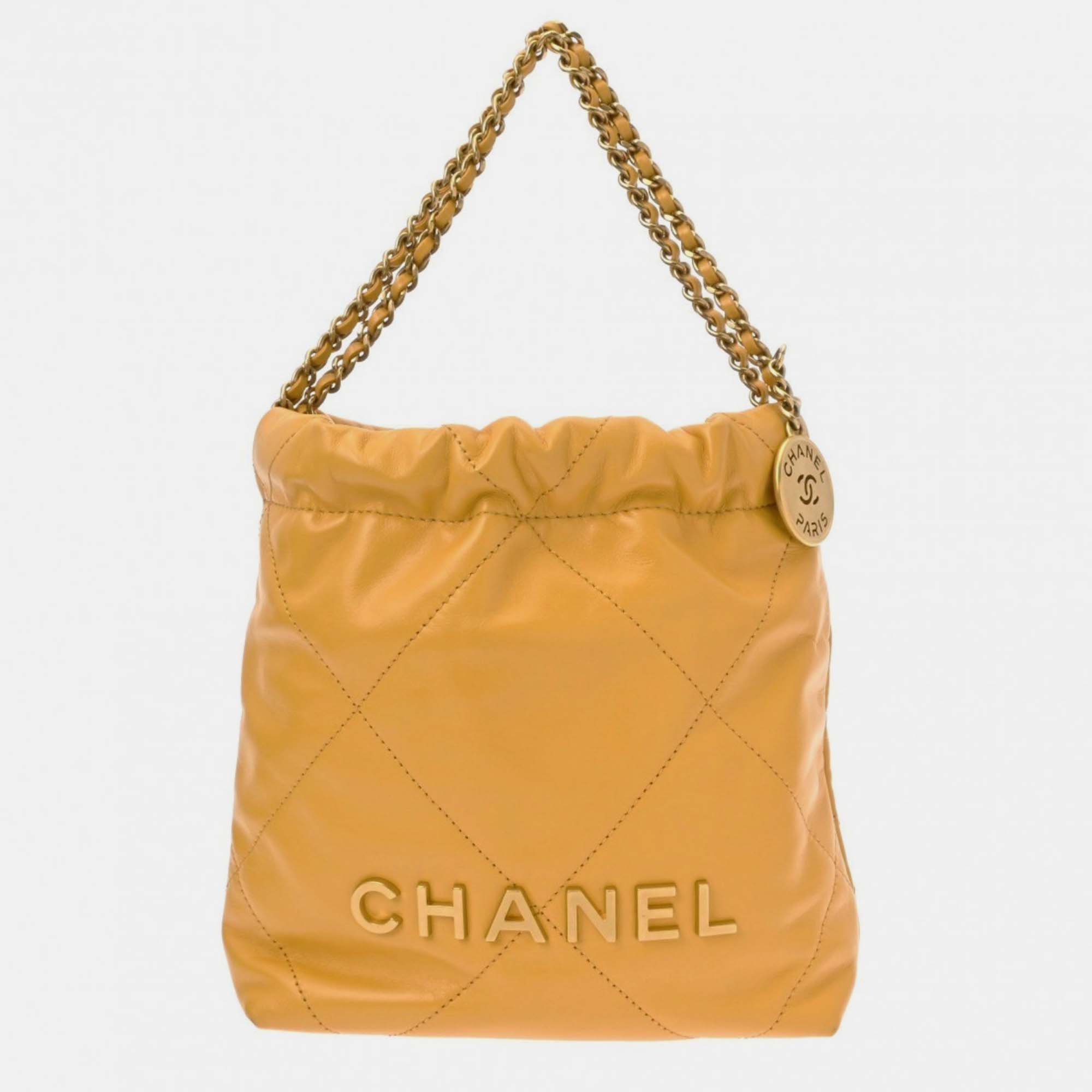 Chanel Yellow Shiny Calfskin Chanel 22 Chain Shoulder Bag