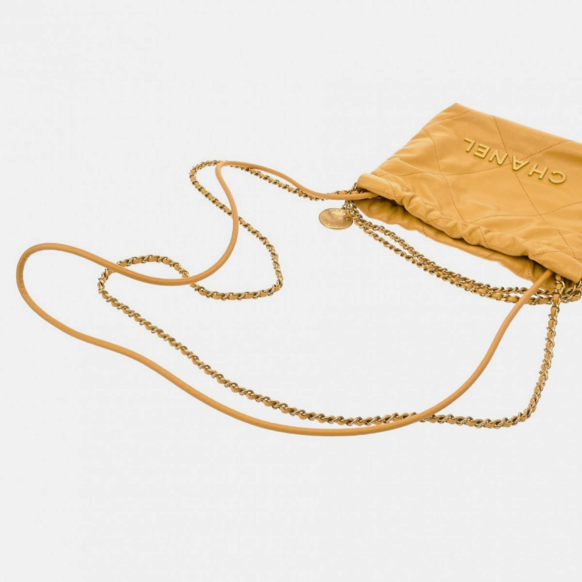 Chanel Yellow Shiny Calfskin Chanel 22 Chain Shoulder Bag