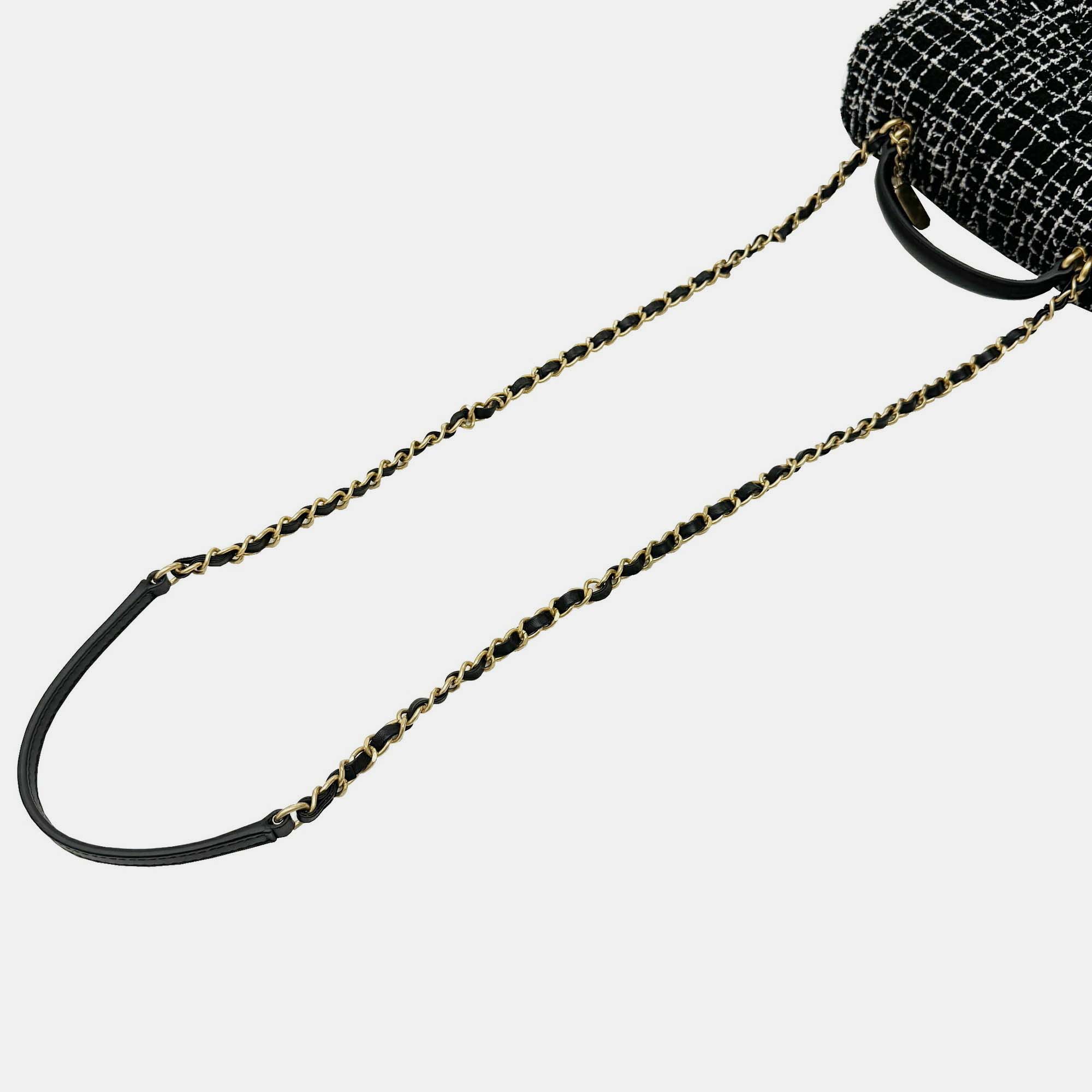 Chanel Black White Tweed Leather Flap Chain Shoulder Bag