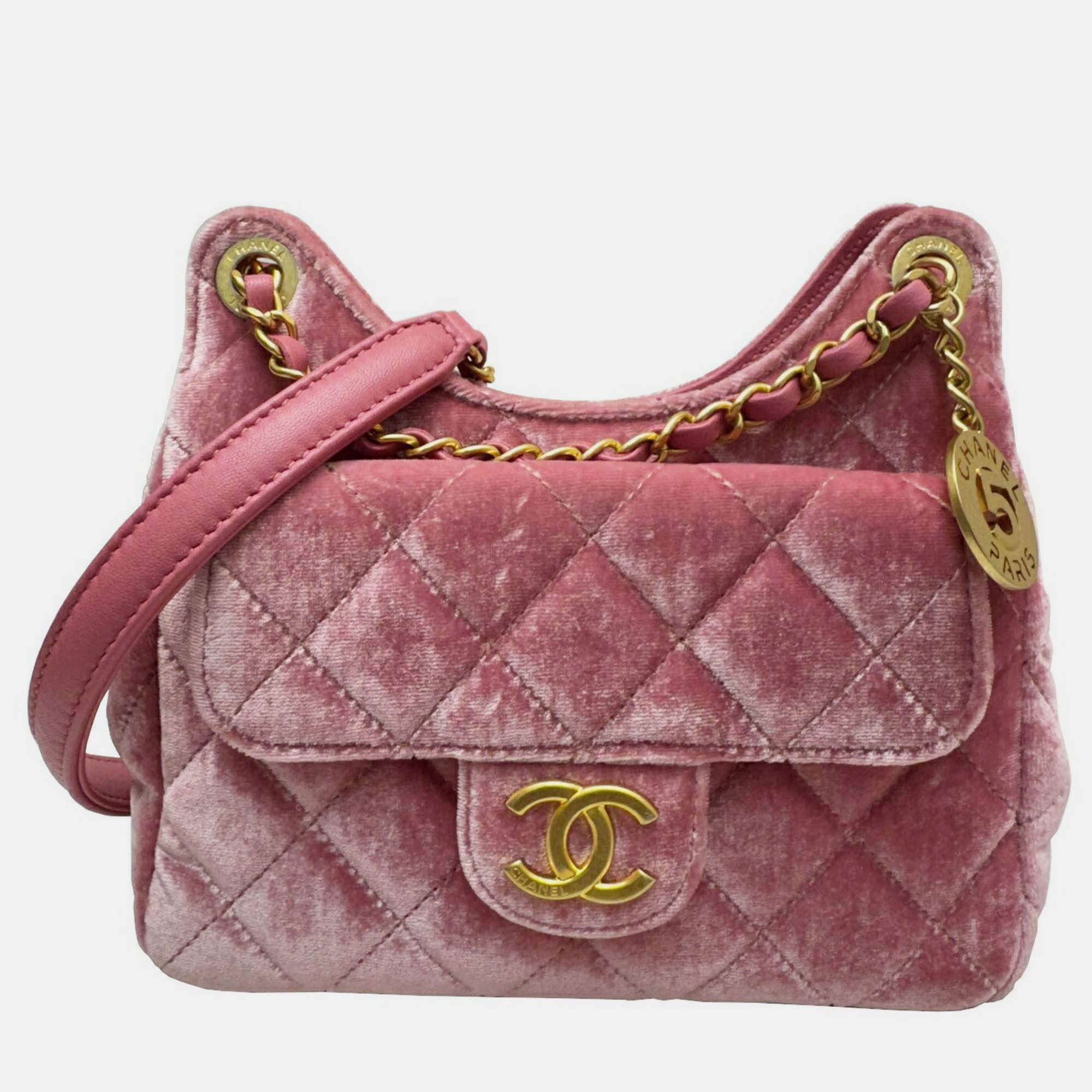 Chanel Pink Velvet Small Hobo Bag