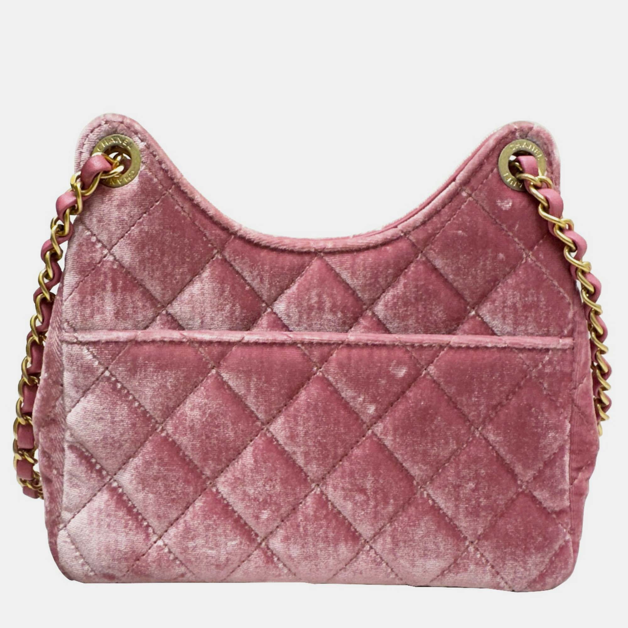 Chanel Pink Velvet Small Hobo Bag