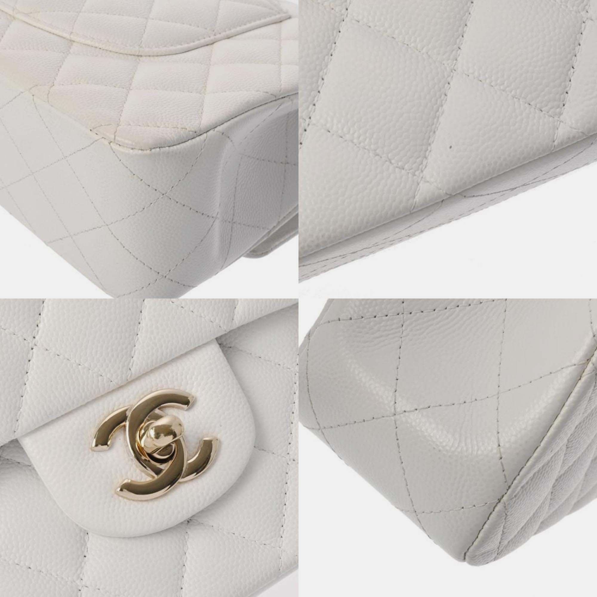 Chanel White Caviar Skin Matelasse Chain Shoulder Double Flap 25cm Bag