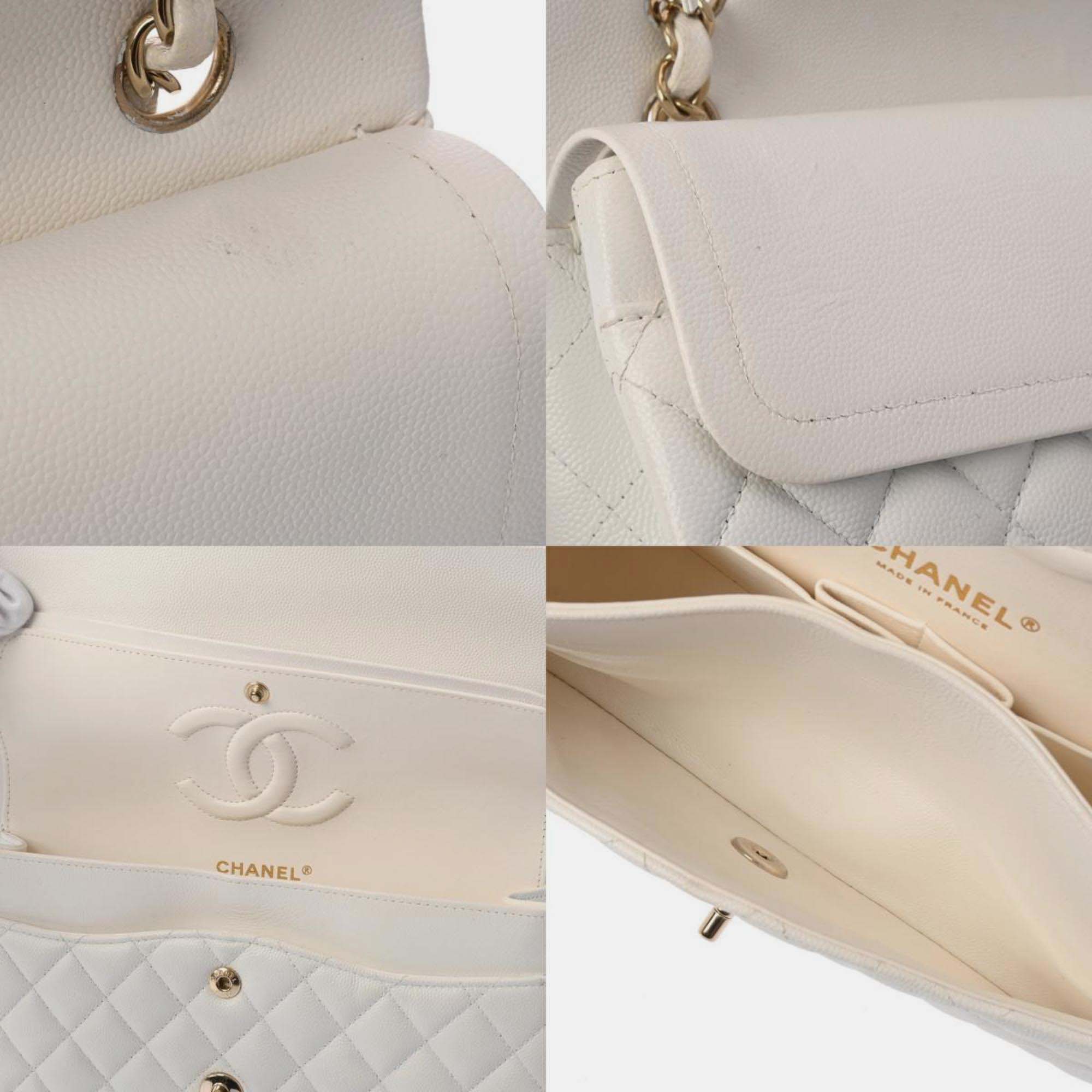 Chanel White Caviar Skin Matelasse Chain Shoulder Double Flap 25cm Bag