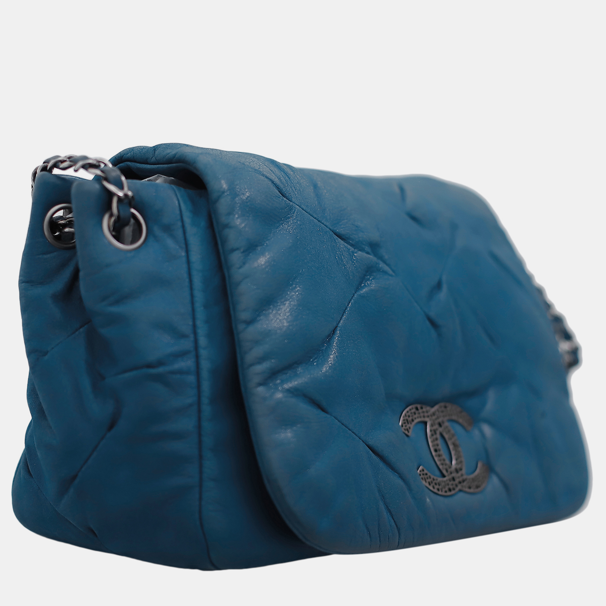 Chanel Blue Leather Flap Shoulder Bag