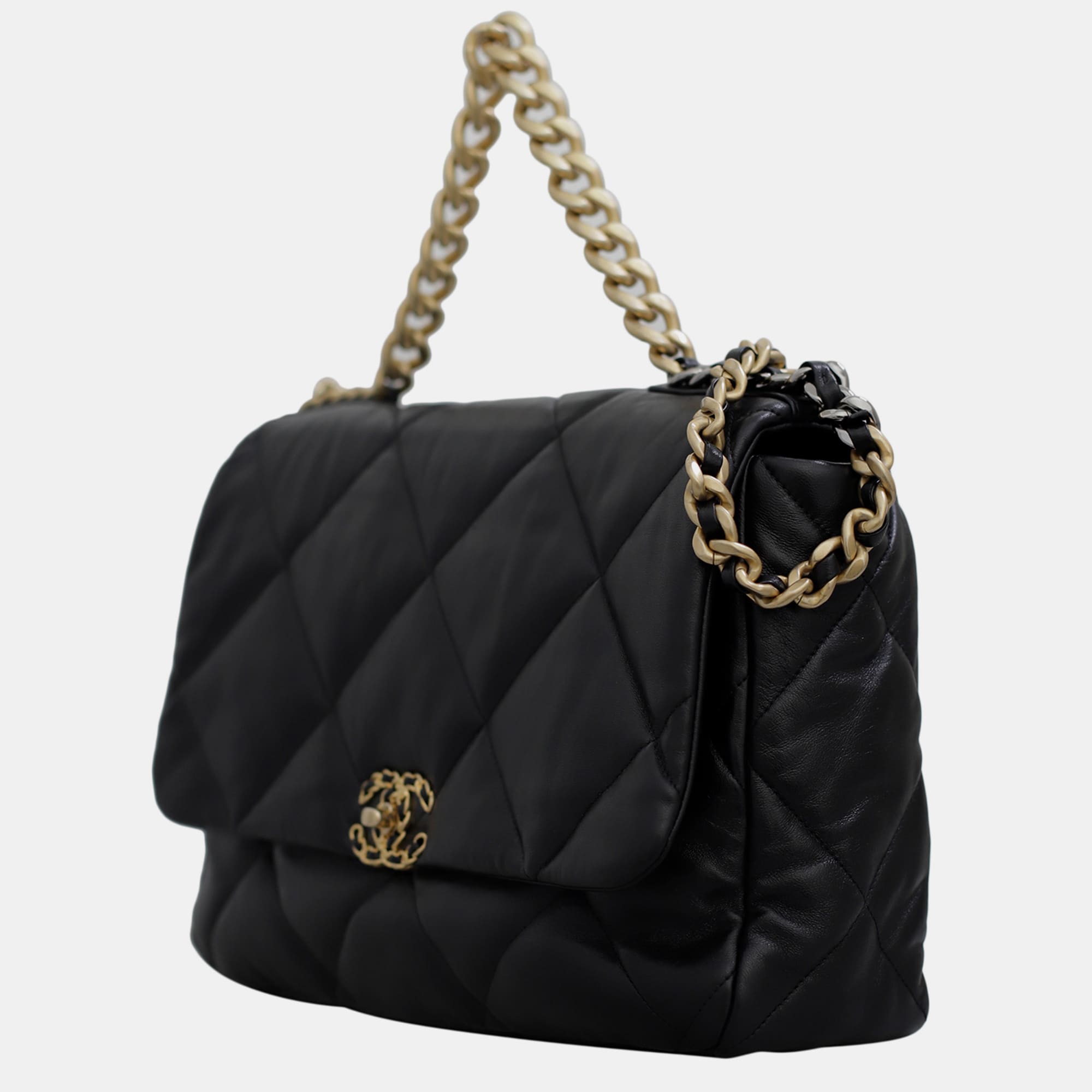 Chanel Black Lambskin Leather Chanel 19 Maxi Bag