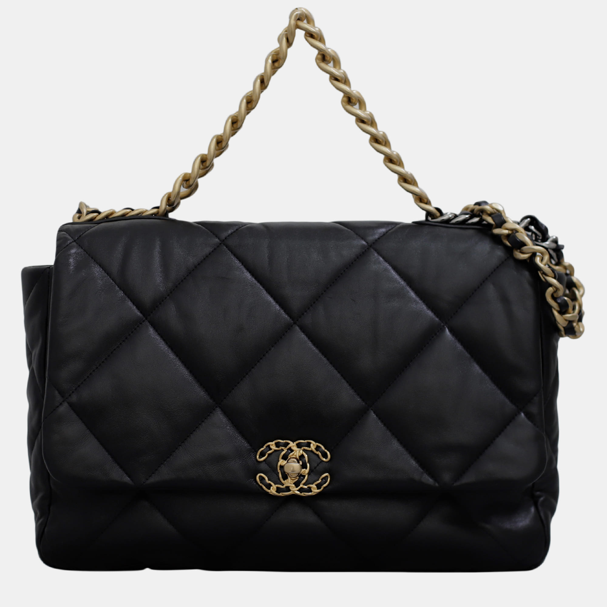 Chanel Black Lambskin Leather Chanel 19 Maxi Bag