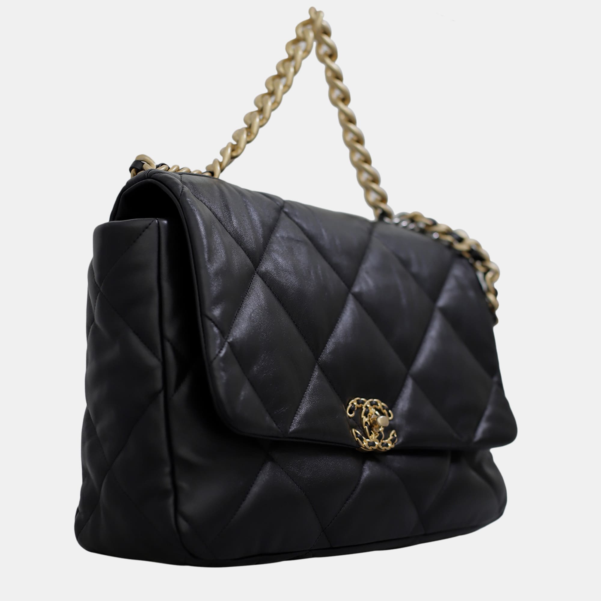 Chanel Black Lambskin Leather Chanel 19 Maxi Bag