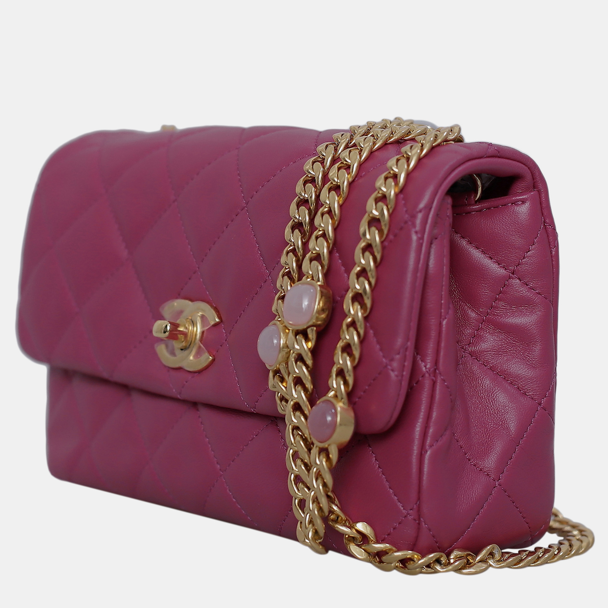 Chanel Fushcia Lambskin Leather Small Flap Bag