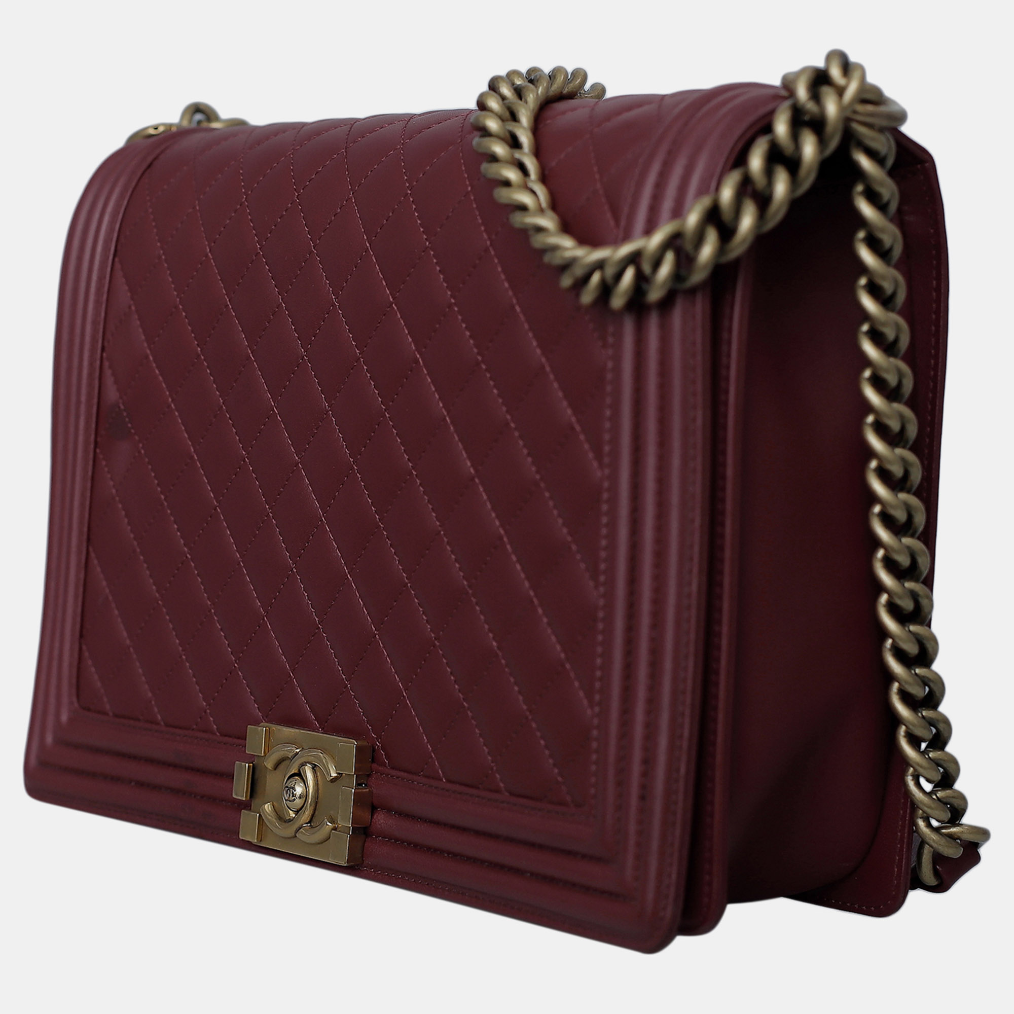 Chanel Maroon Leather Large Boy Bag