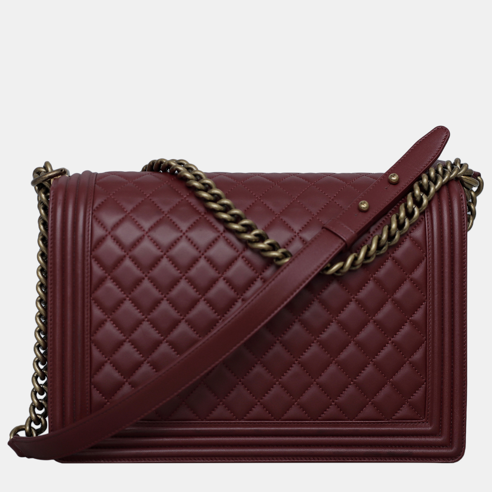 Chanel Maroon Leather Large Boy Bag