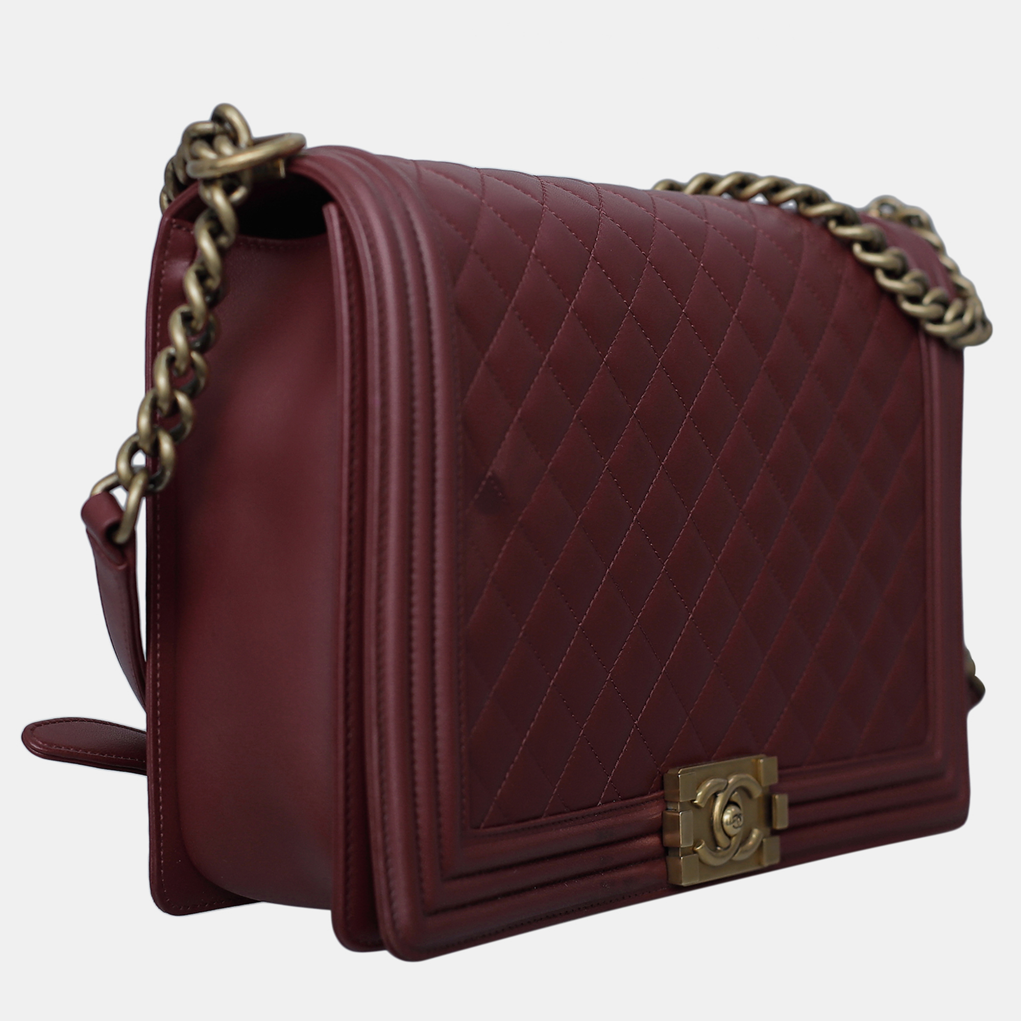 Chanel Maroon Leather Large Boy Bag