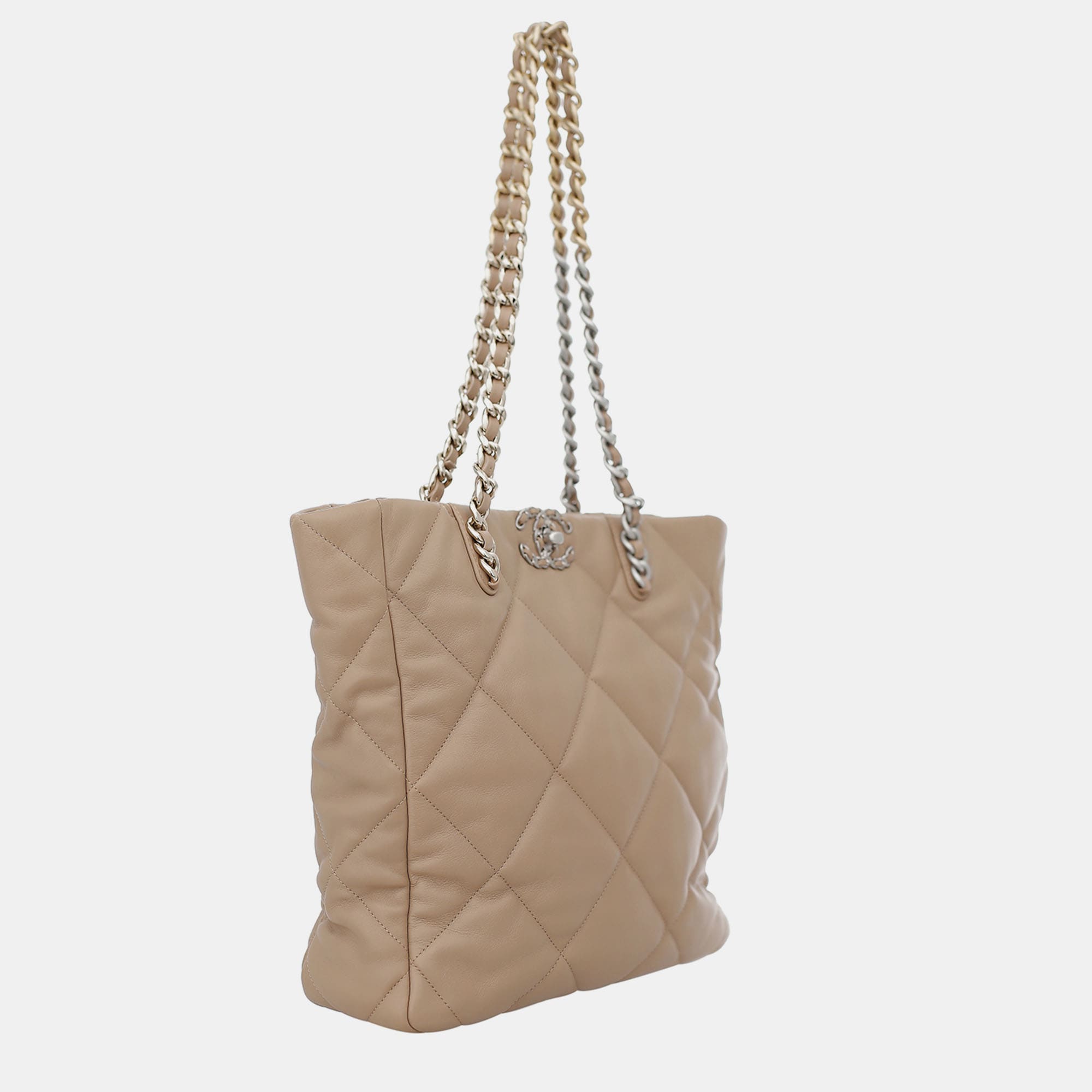 Chanel Beige Lambskin Leather C19 Shopping Tote Bag