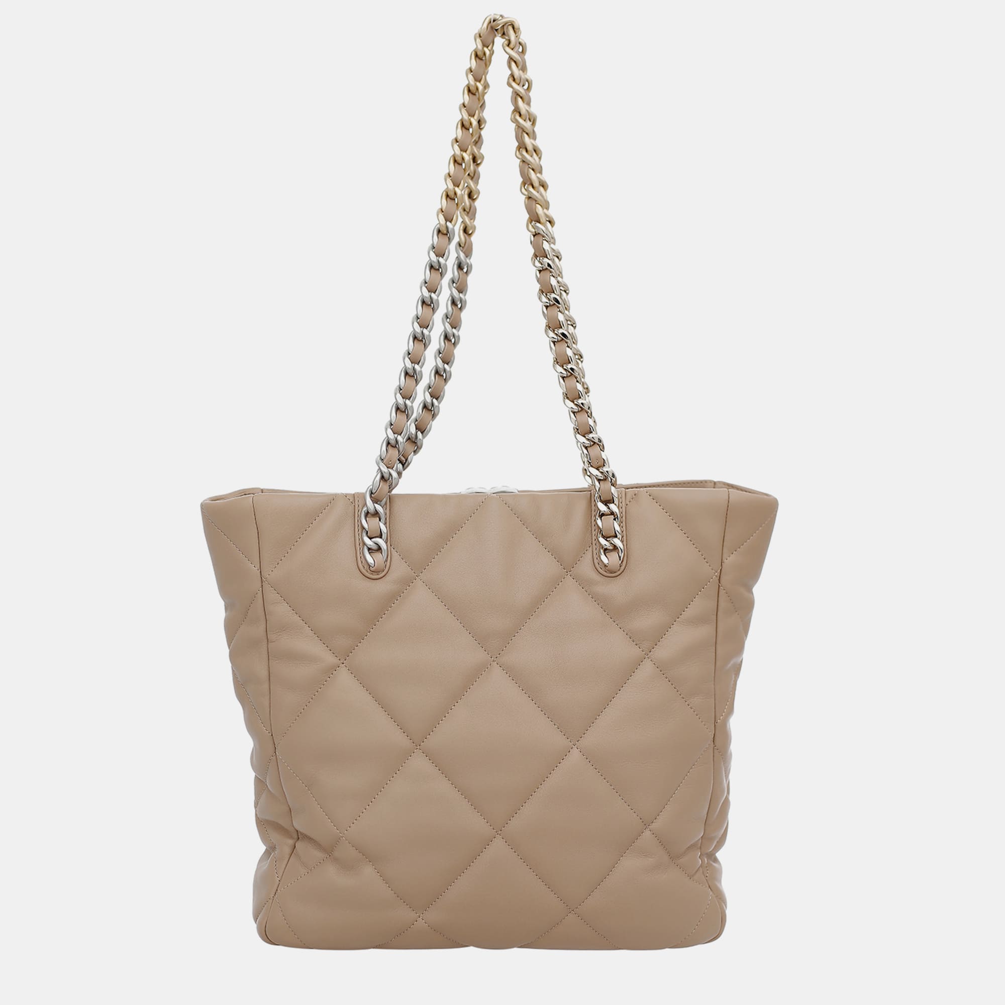 Chanel Beige Lambskin Leather C19 Shopping Tote Bag