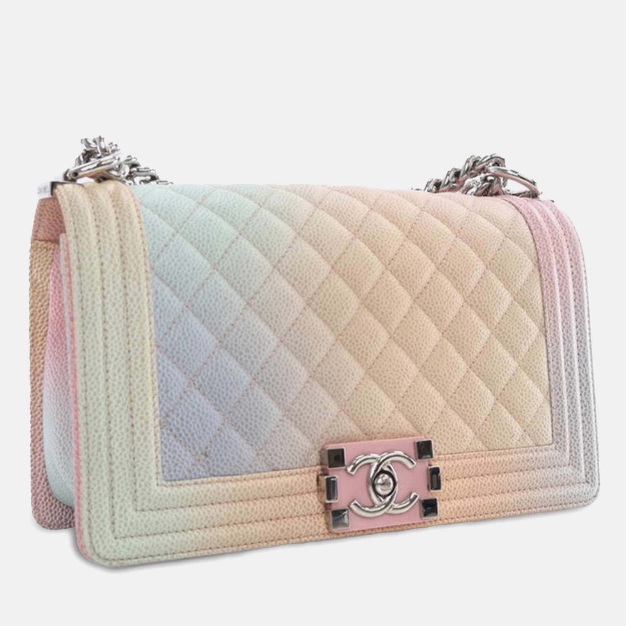 Chanel Rainbow  Quilted Caviar Medium Boy Flap Bag