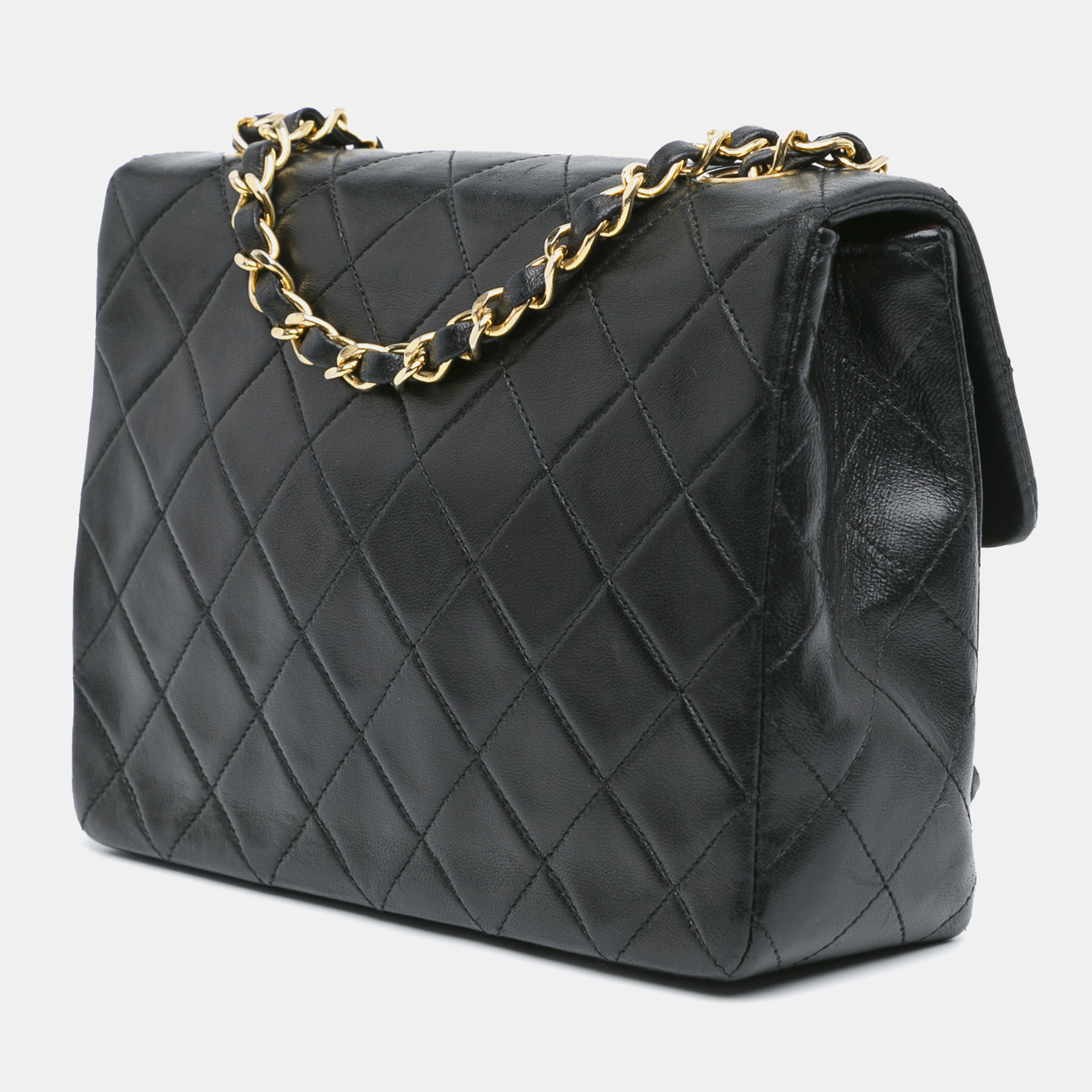 Chanel Black Lambskin Leather Classic Single Flap Mini Square Bag