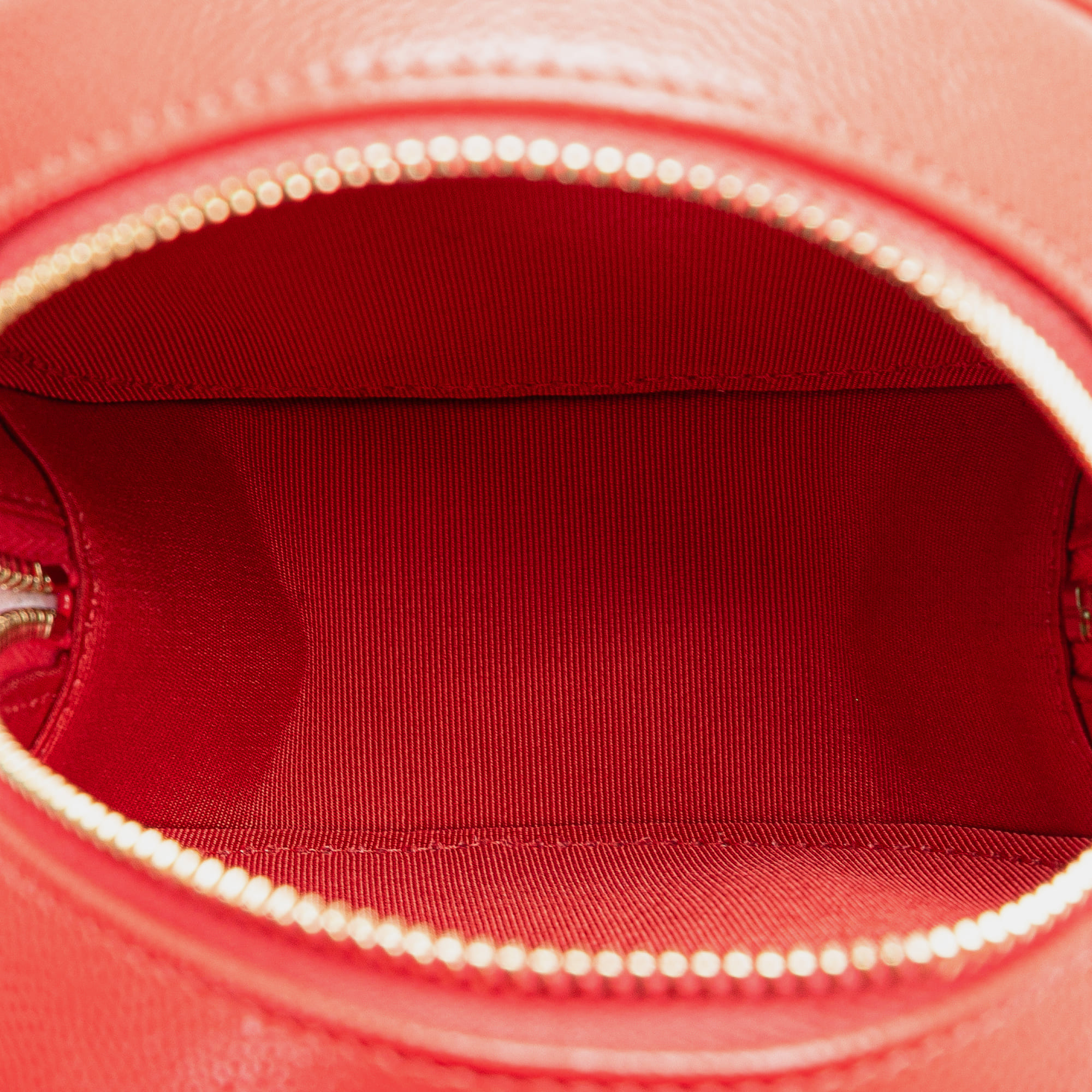 Chanel Red Caviar Leather Quilted Round Clutch With Chain